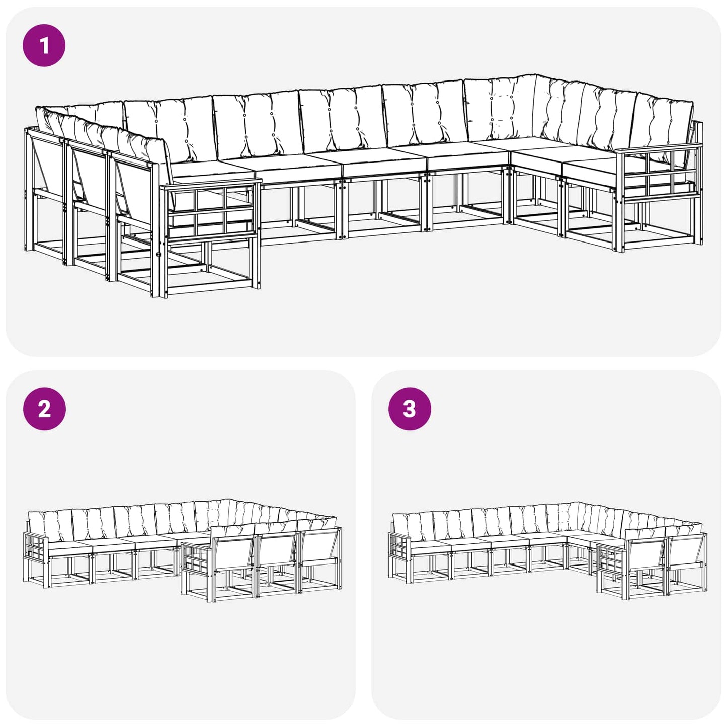 vidaXL Σειρά Καναπέ Εξωτερικού με μαξιλάρι 10 pcs Λευκό και Μαύρο