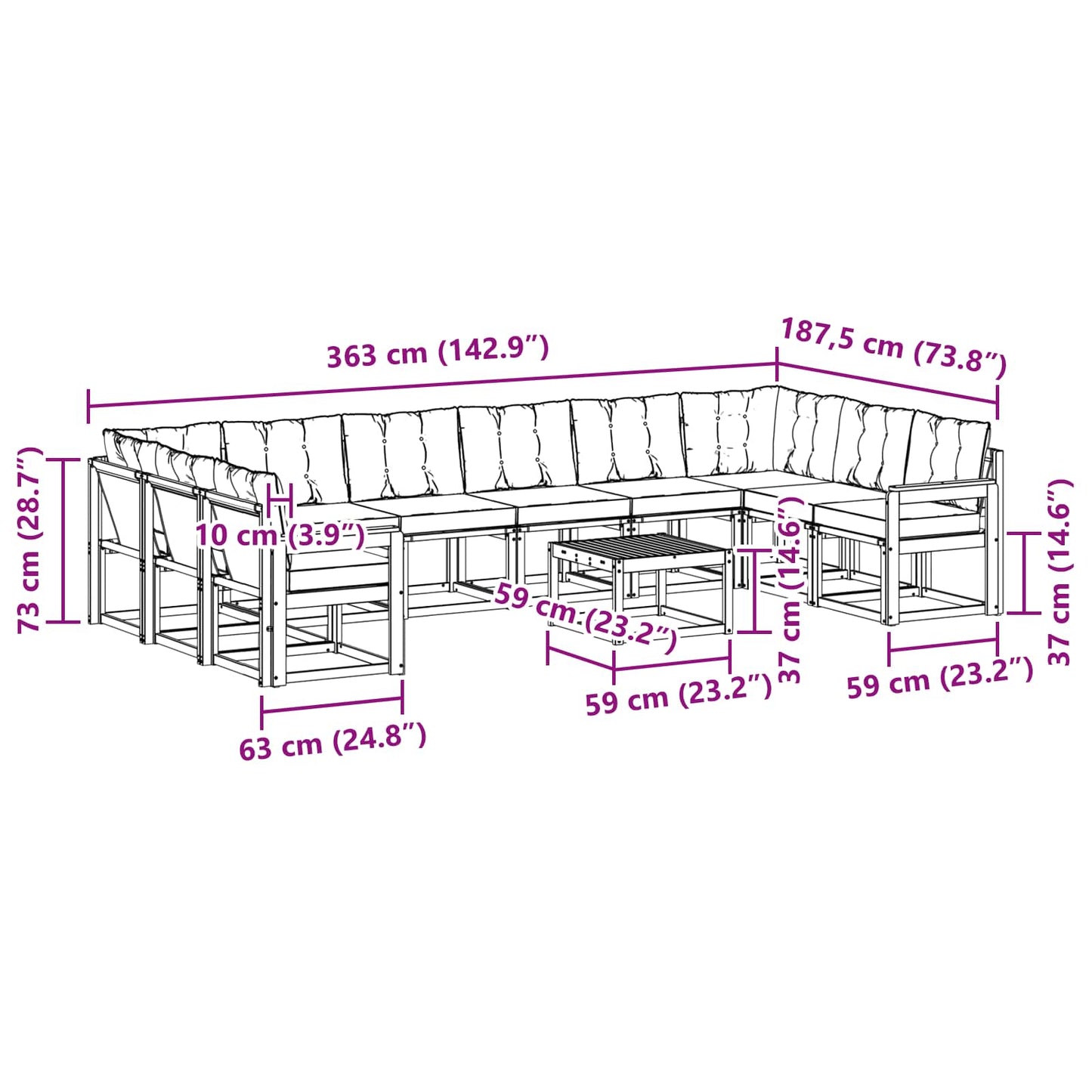 vidaXL Σειρά Καναπέ Εξωτερικού 11 pcs Λευκό και Ανοιχτό Γκρι