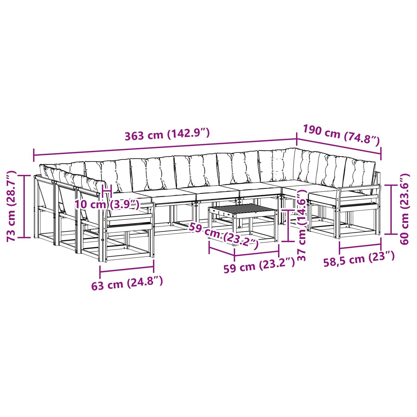 vidaXL Σειρά Καναπέ Εξωτερικού 11 pcs Λευκό και Ανοιχτό Γκρι