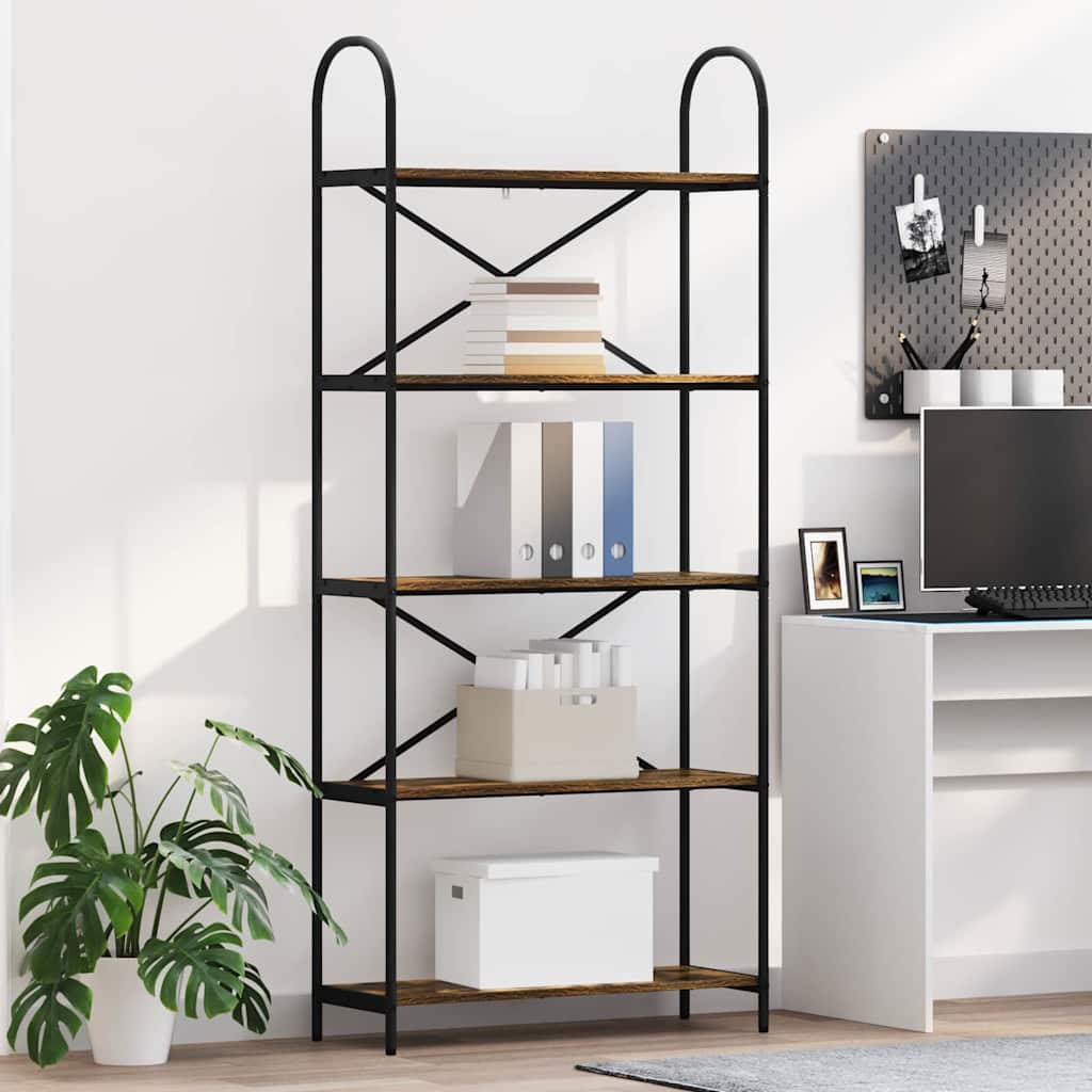 vidaXL Ράφι Βιβλίων Καπνιστή δρυς 80 x 30 x 183 εκ Επεξεργασμένο ξύλο
