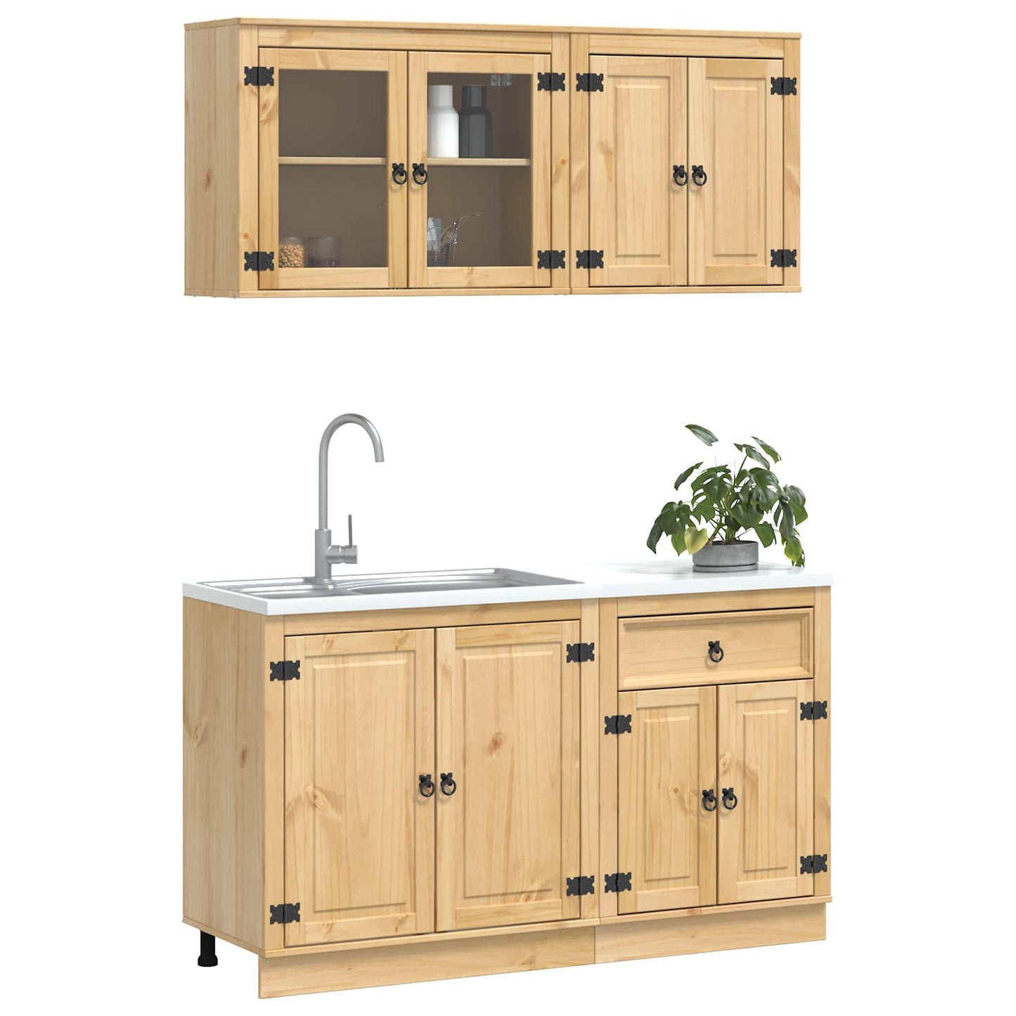 vidaXL Ντουλαπιού με ράφι SKI 4 pcs Μέλι Καφέ Στερεά ξυλεία πεύκου