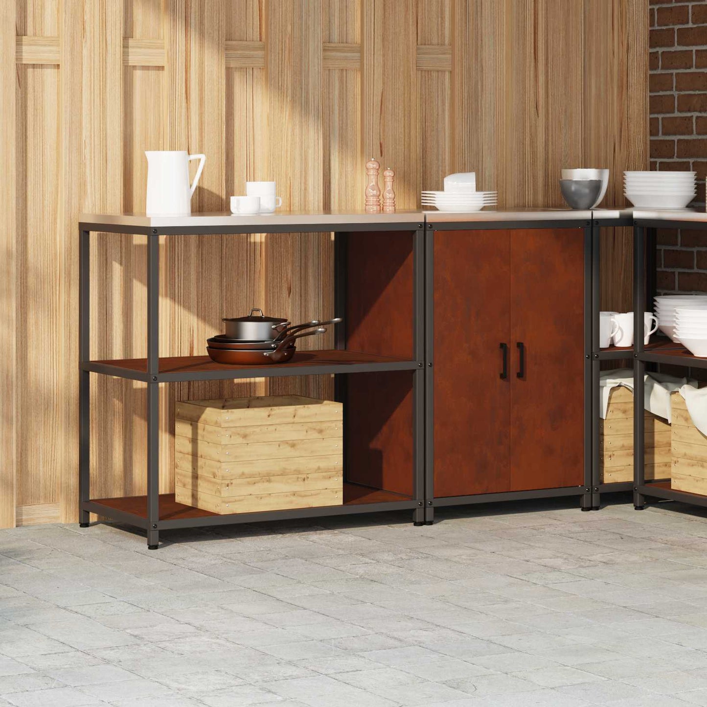 vidaXL Σετ Αποθήκευσης Κουζίνας 2 pcs Σκ rusty 150 x 50 x 92 εκ.