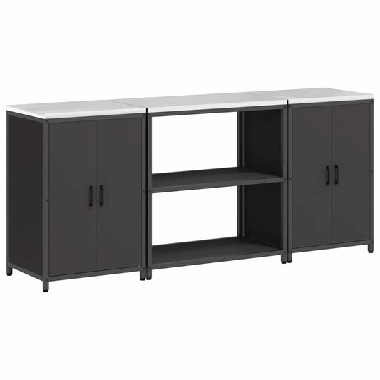 vidaXL Σετ Αποθήκευσης Κουζίνας με ράφι 3 pcs Μαύρο 210 x 50 x 92 εκ