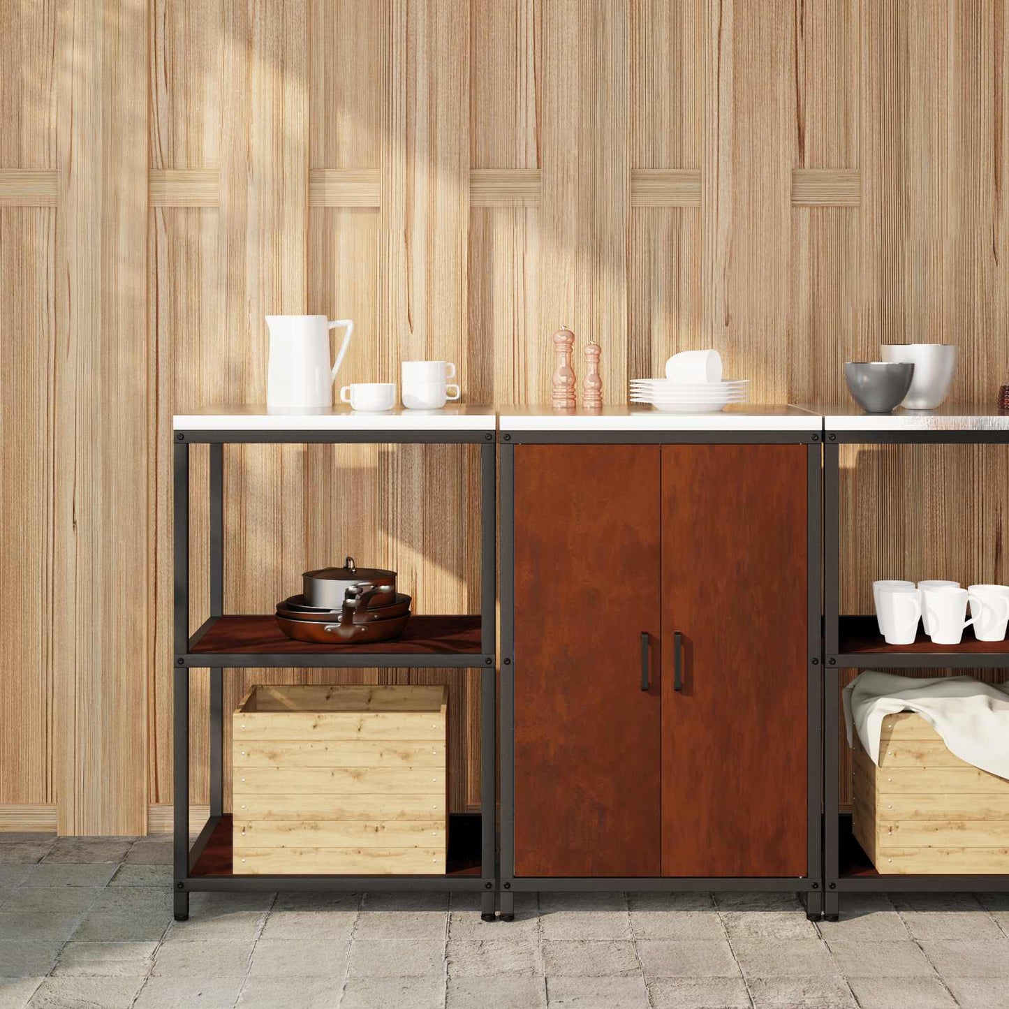 vidaXL Σετ Αποθήκευσης Κουζίνας 2 pcs Σκ rusty 120 x 50 x 92 εκ.