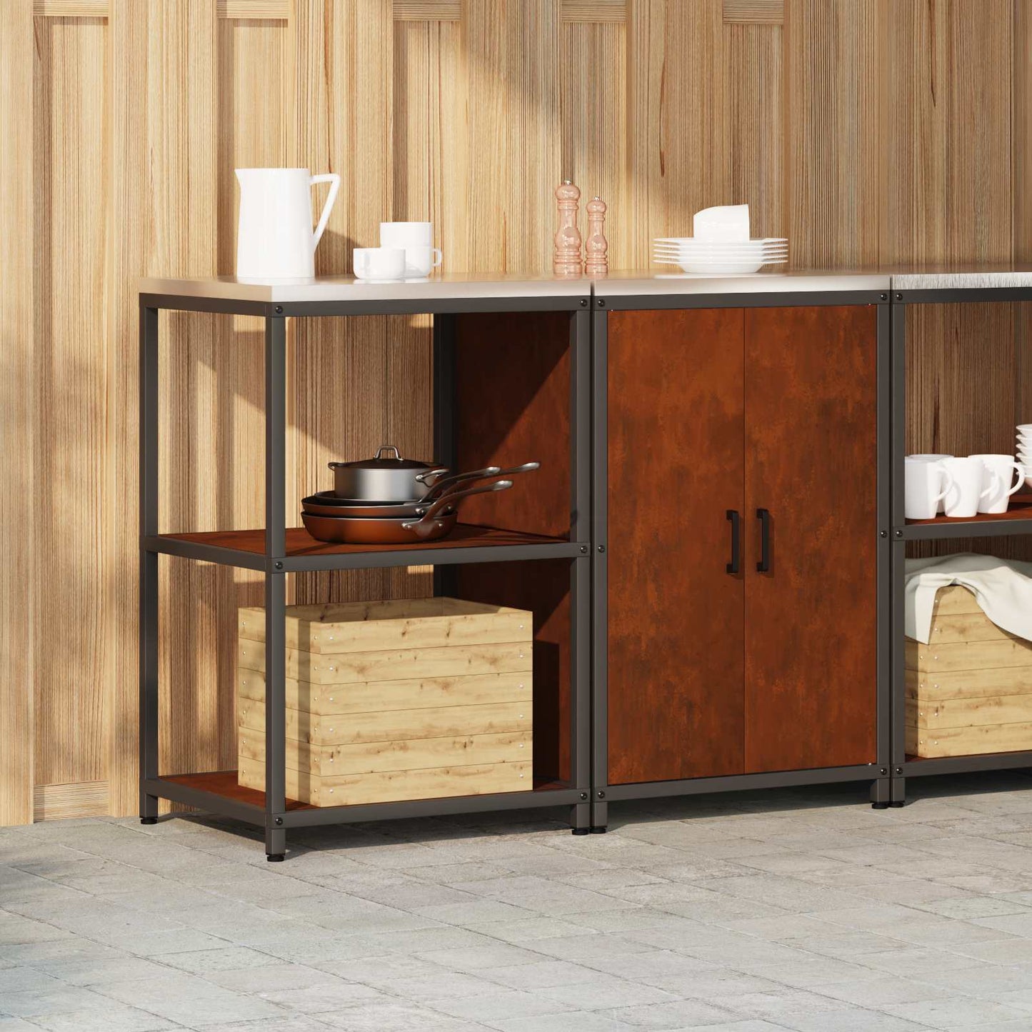 vidaXL Σετ Αποθήκευσης Κουζίνας 2 pcs Σκ rusty 120 x 50 x 92 εκ.