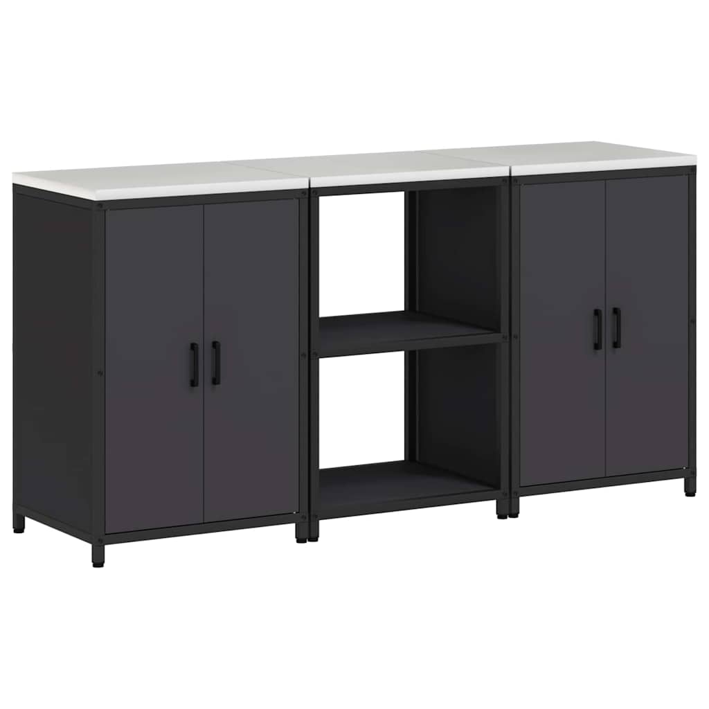 vidaXL Σετ Αποθήκευσης Κουζίνας με ράφι 3 pcs Μαύρο 180 x 50 x 92 εκ.