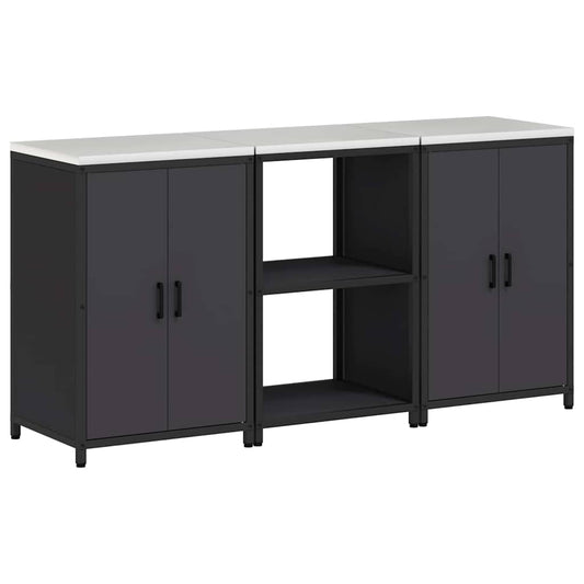 vidaXL Σετ Αποθήκευσης Κουζίνας με ράφι 3 pcs Μαύρο 180 x 50 x 92 εκ.