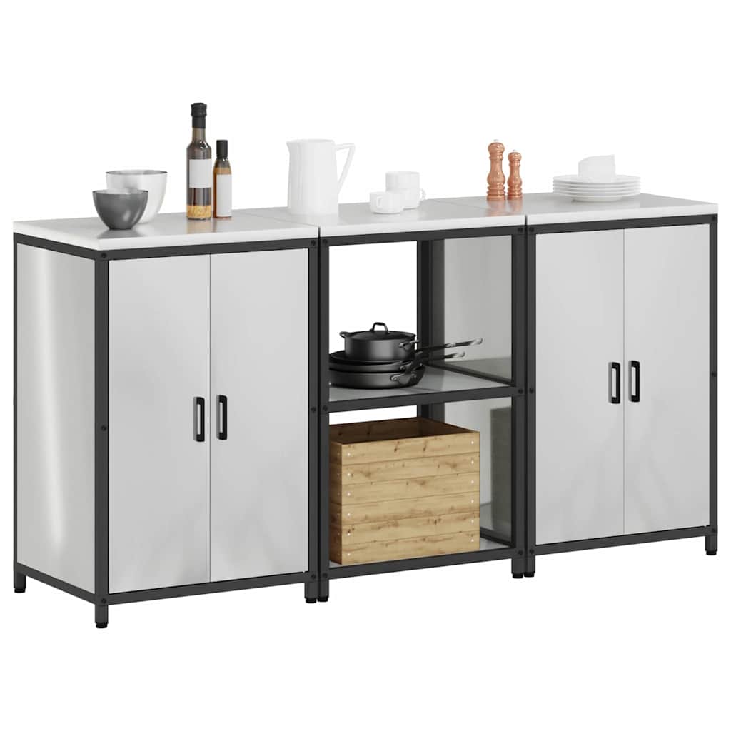 vidaXL Σετ Αποθήκευσης Κουζίνας με ράφι 3 pcs Ασημί 180 x 50 x 92 εκ.