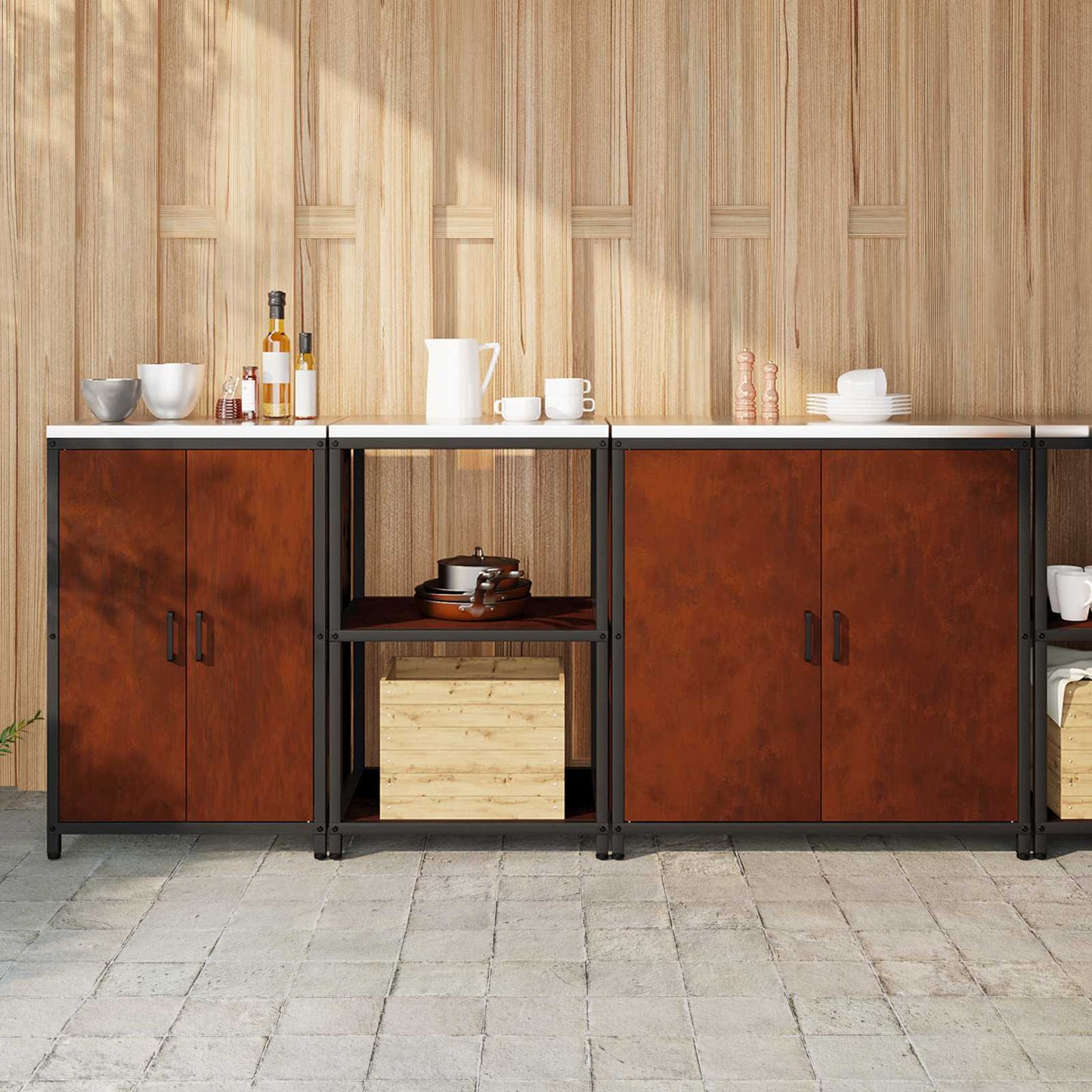 vidaXL Σετ Αποθήκευσης Κουζίνας 3 pcs Σκ rusty 210 x 50 x 92 εκ