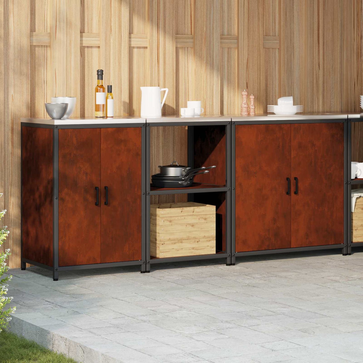 vidaXL Σετ Αποθήκευσης Κουζίνας 3 pcs Σκ rusty 210 x 50 x 92 εκ