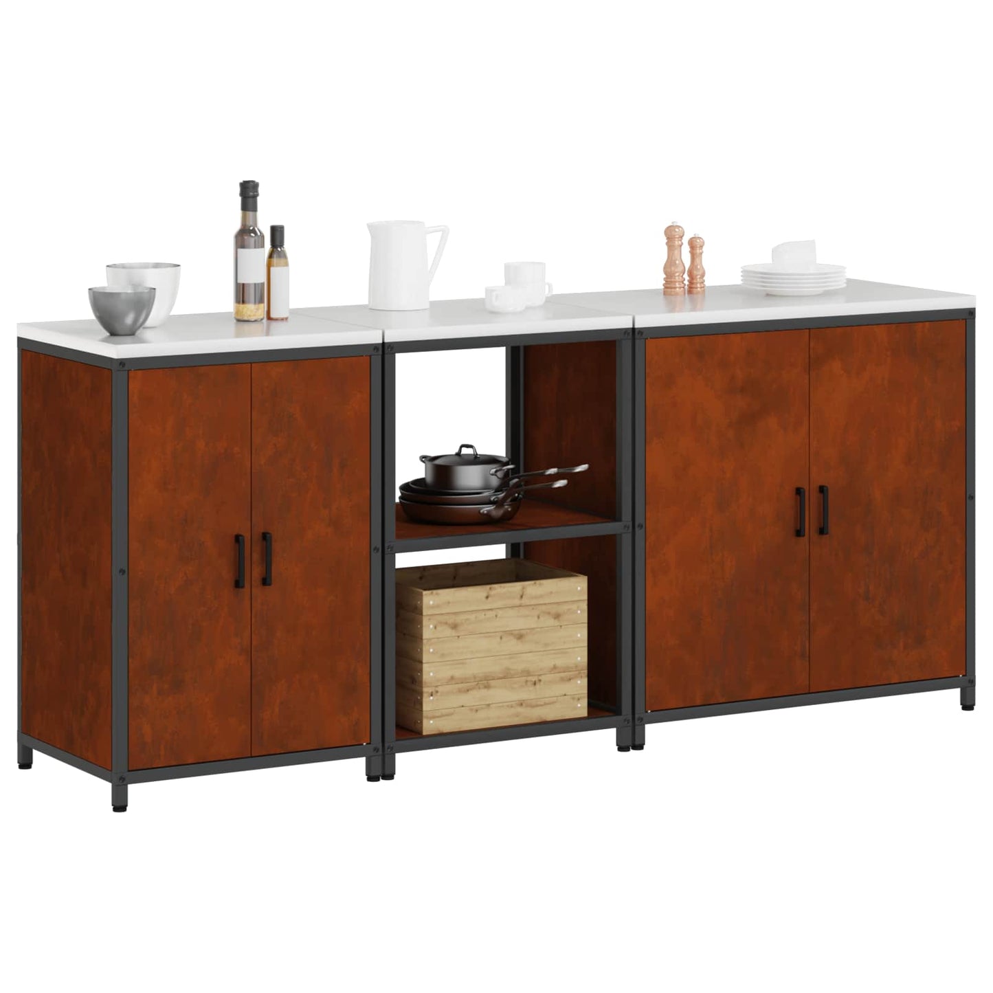 vidaXL Σετ Αποθήκευσης Κουζίνας 3 pcs Σκ rusty 210 x 50 x 92 εκ