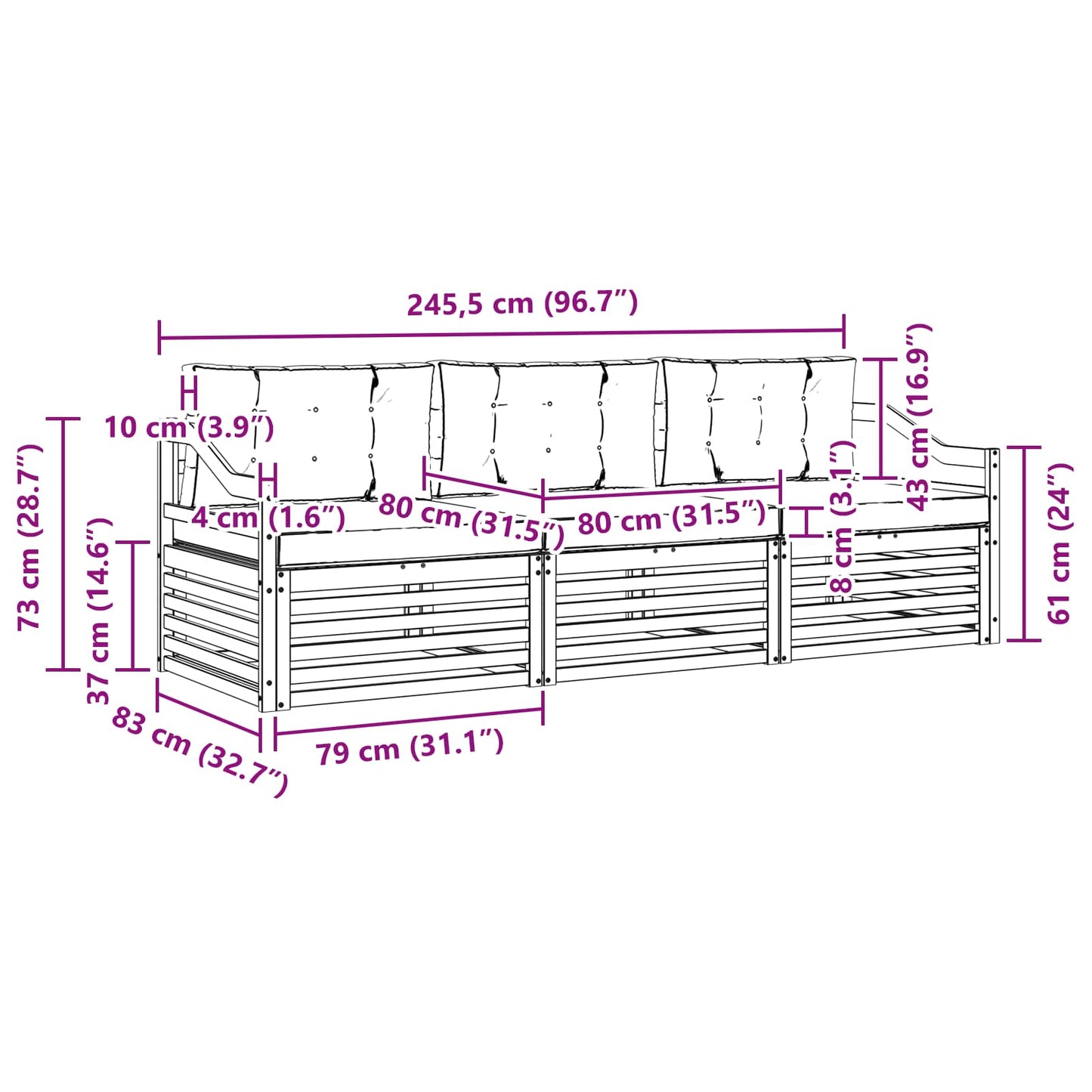 vidaXL Σειρά Καναπέ Εξωτερικού 3 pcs Λευκό και Κρεμ Πολυεστέρας