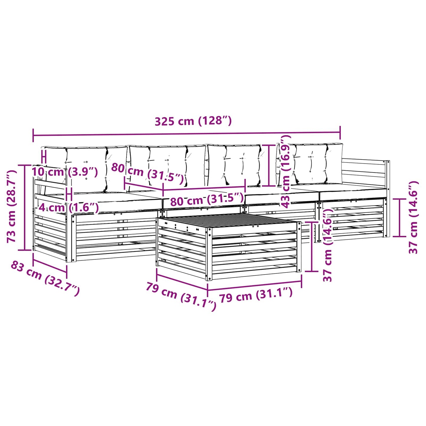 vidaXL Σειρά Καναπέ Εξωτερικού με μαξιλάρι 5 pcs Άσπρο και Ανθρακί