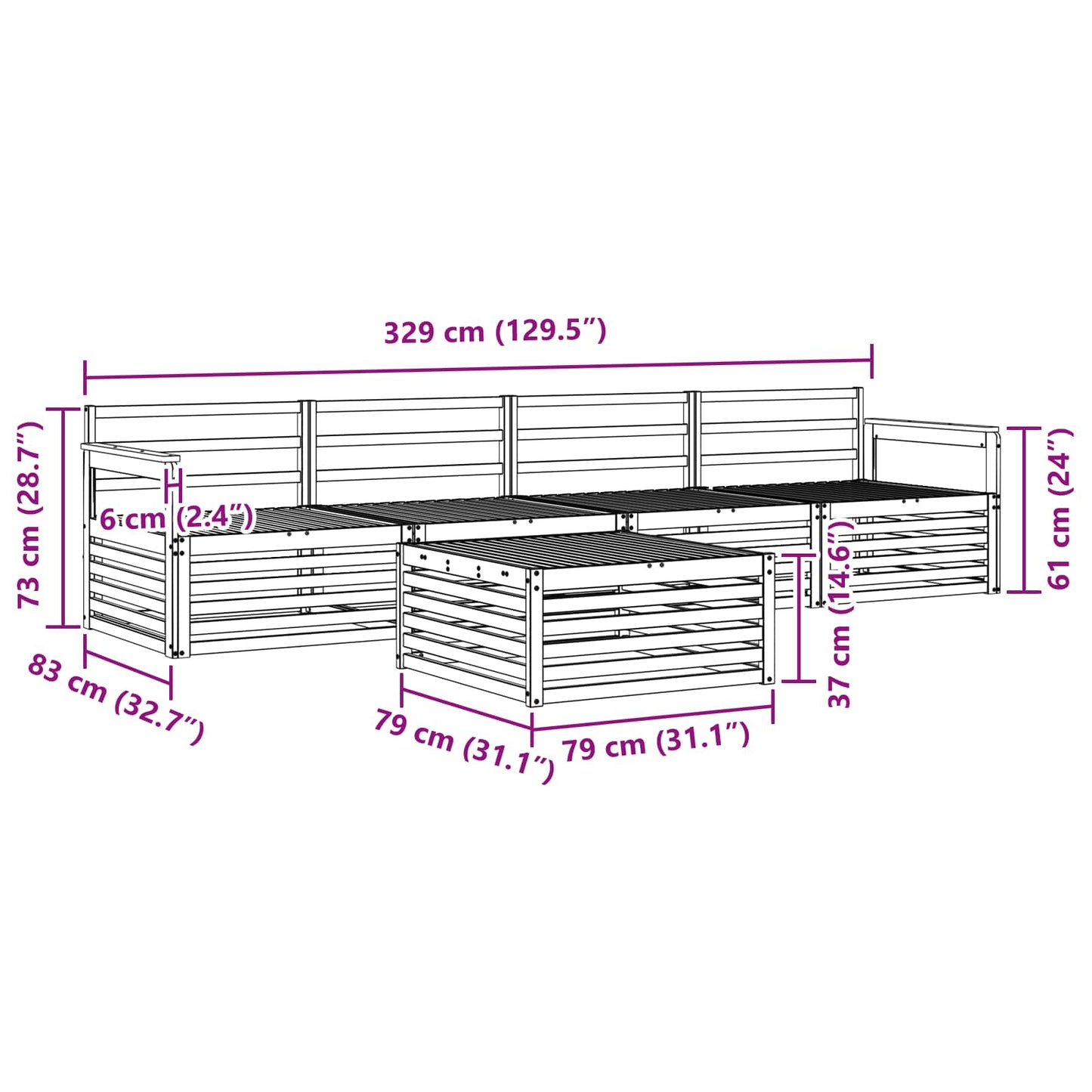 vidaXL Σειρά Καναπέ Εξωτερικού 5 pcs Λευκό Στερεό Ξύλο Ακακίας
