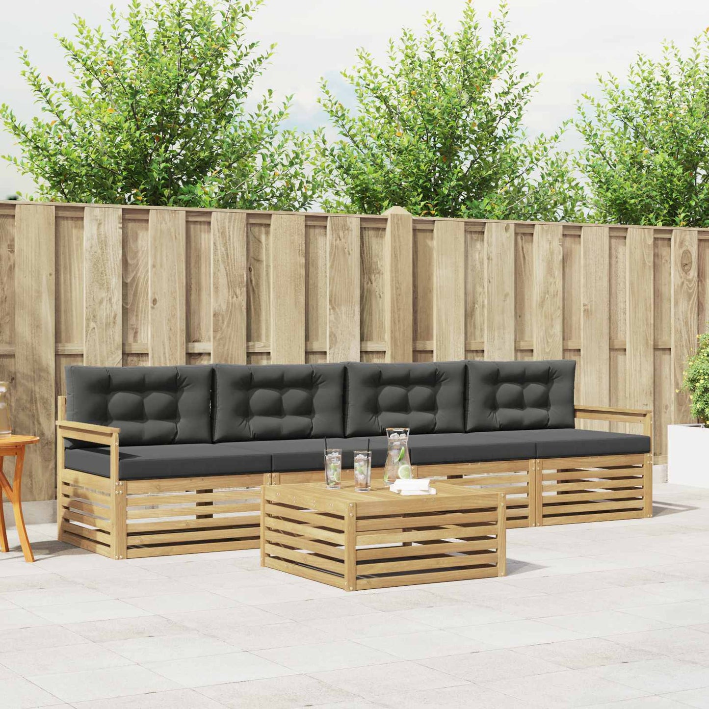 vidaXL Σειρά Καναπέ Εξωτερικού με μαξιλάρι 5 pcs Άσπρο και Ανθρακί