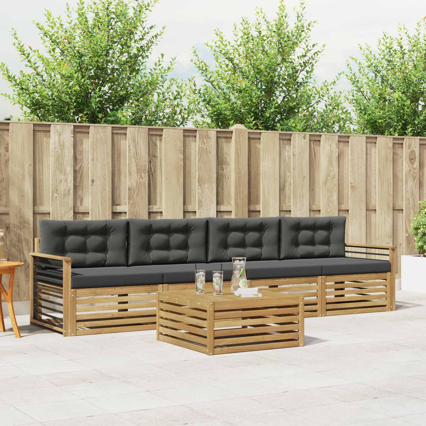 vidaXL Σειρά Καναπέ Εξωτερικού με μαξιλάρι 5 pcs Άσπρο και Ανθρακί
