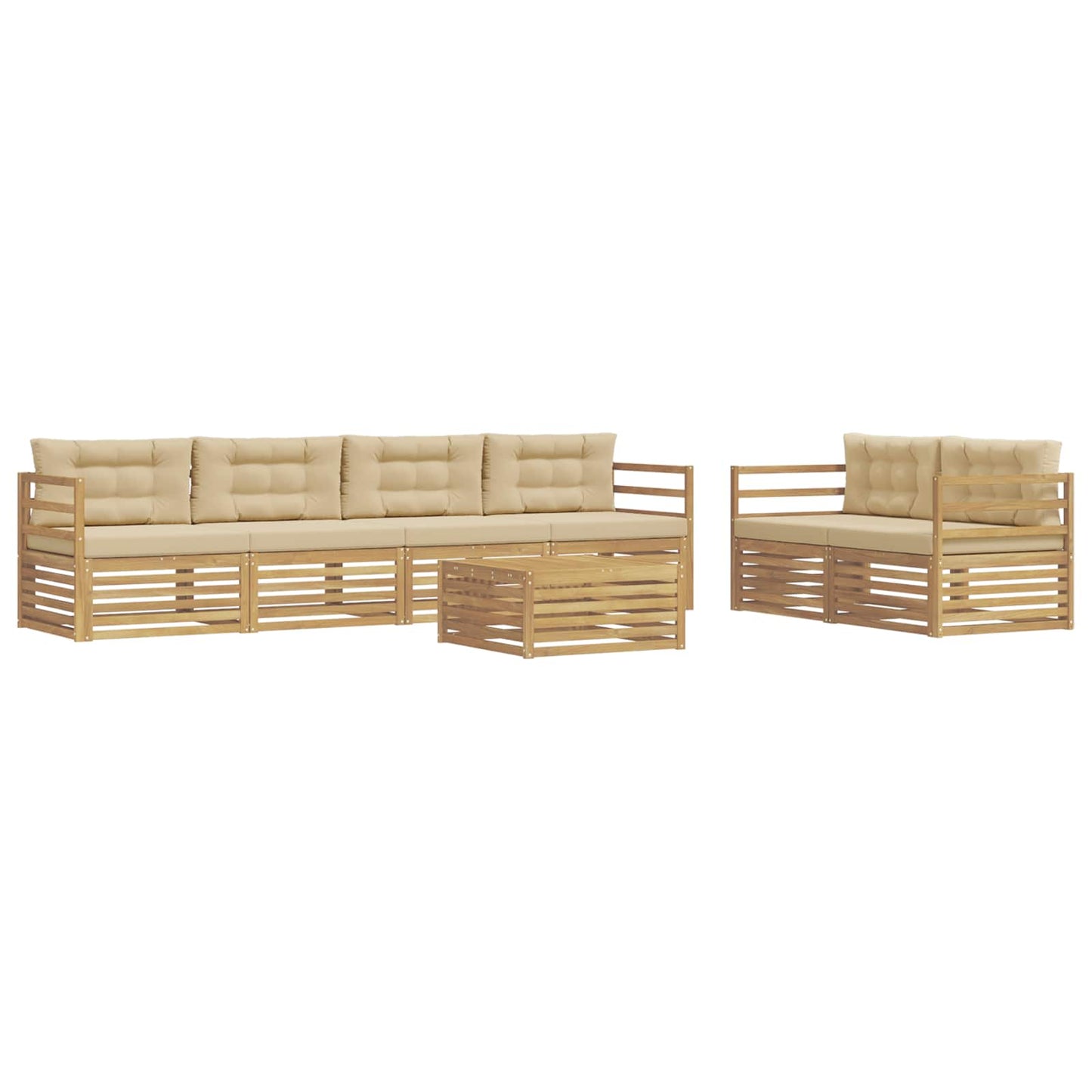 vidaXL Σειρά Καναπέ Εξωτερικού 7 pcs Λευκό και Μπεζ Πολυεστέρας