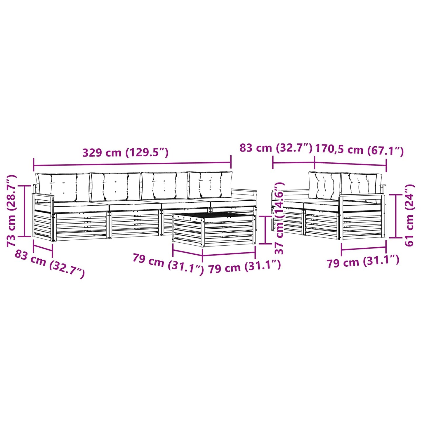 vidaXL Σειρά Καναπέ Εξωτερικού 7 pcs Λευκό και Μπεζ Πολυεστέρας