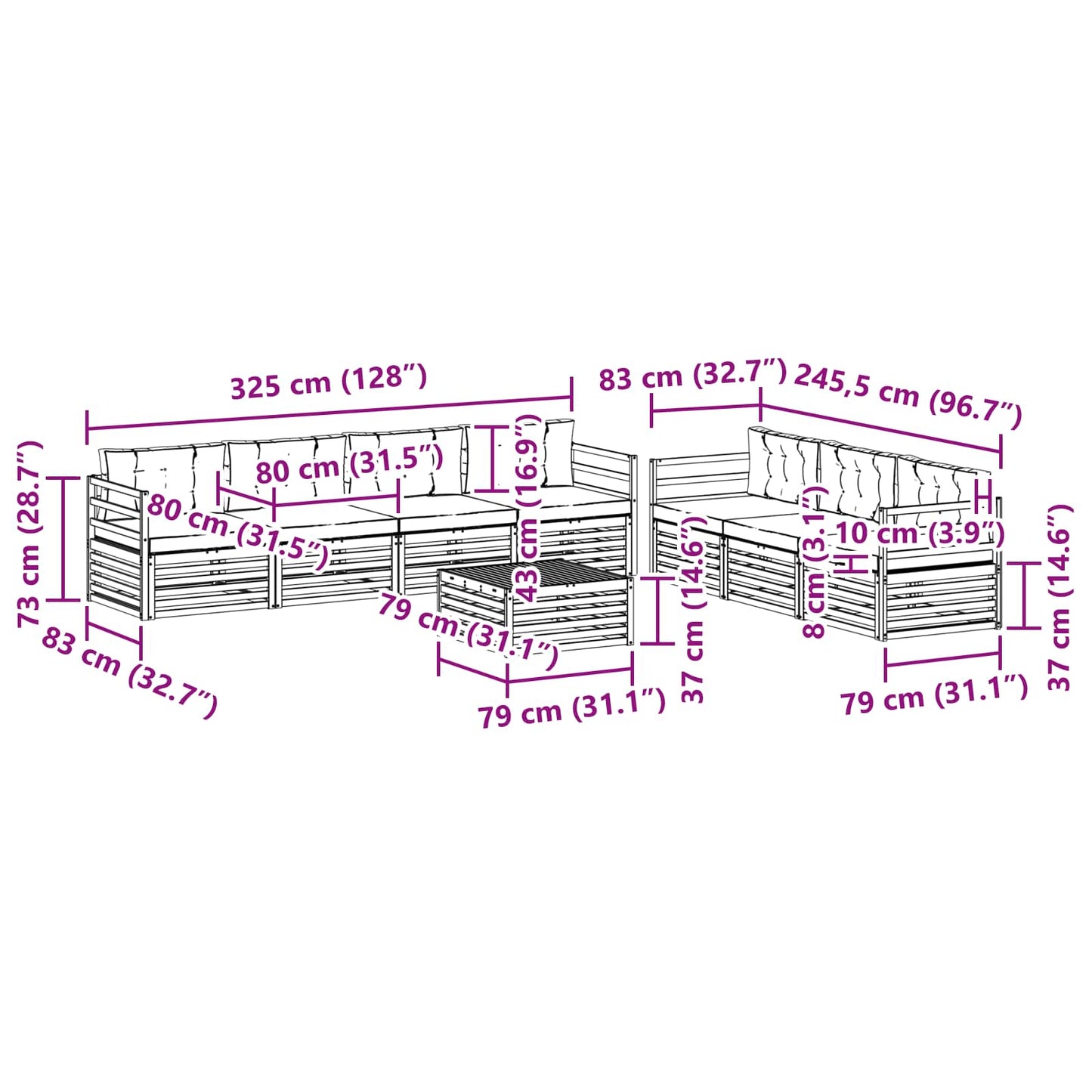 vidaXL Σειρά Καναπέ Εξωτερικού 8 pcs Λευκό και Μπεζ 79 x 79 x 37 εκ