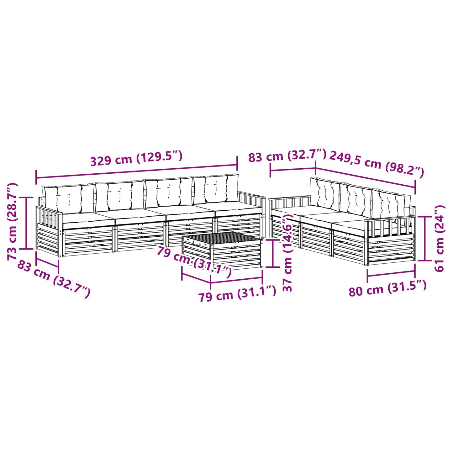 vidaXL Σειρά Καναπέ Εξωτερικού 8 pcs Λευκό και Κρεμ 79 x 79 x 37 εκ