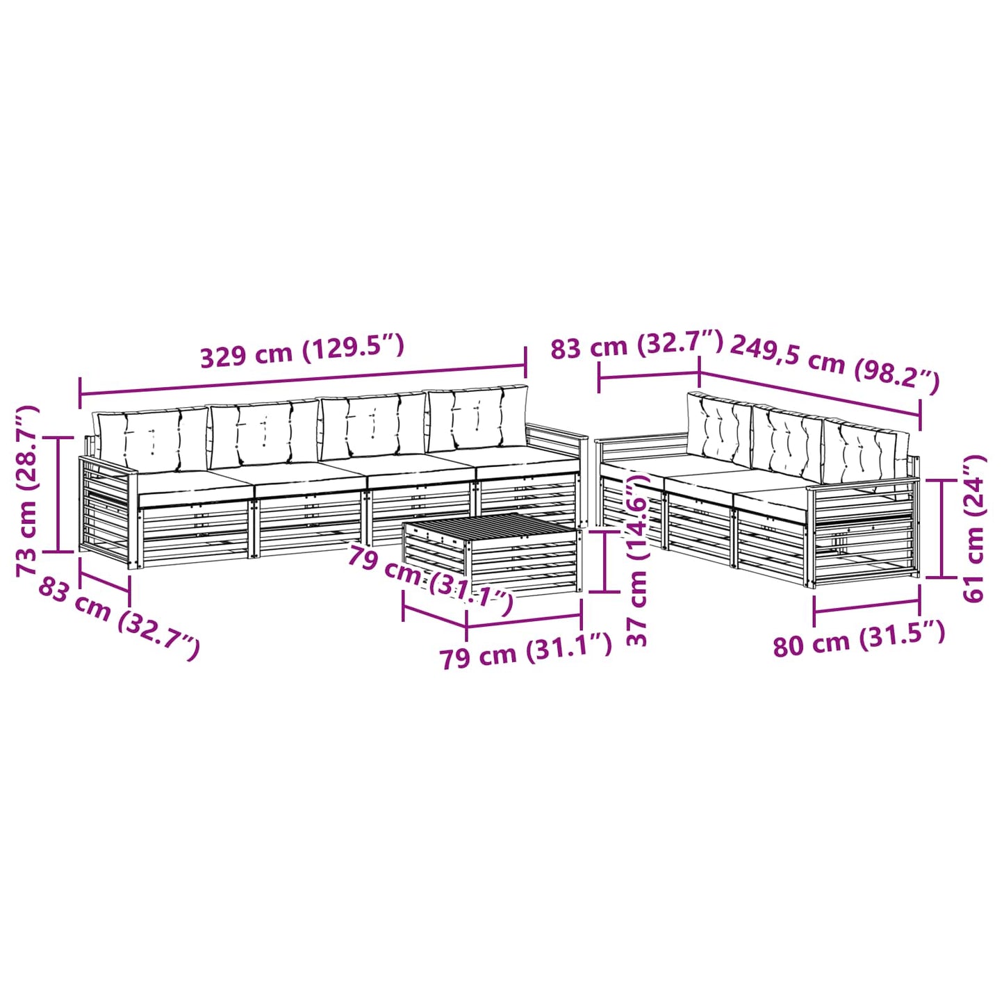 vidaXL Σειρά Καναπέ Εξωτερικού 8 pcs Άσπρο και Ανθρακί 79 x 79 x 37 εκ
