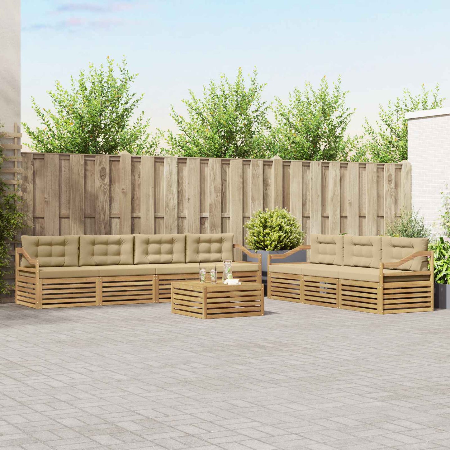 vidaXL Σειρά Καναπέ Εξωτερικού 8 pcs Λευκό και Μπεζ 79 x 79 x 37 εκ