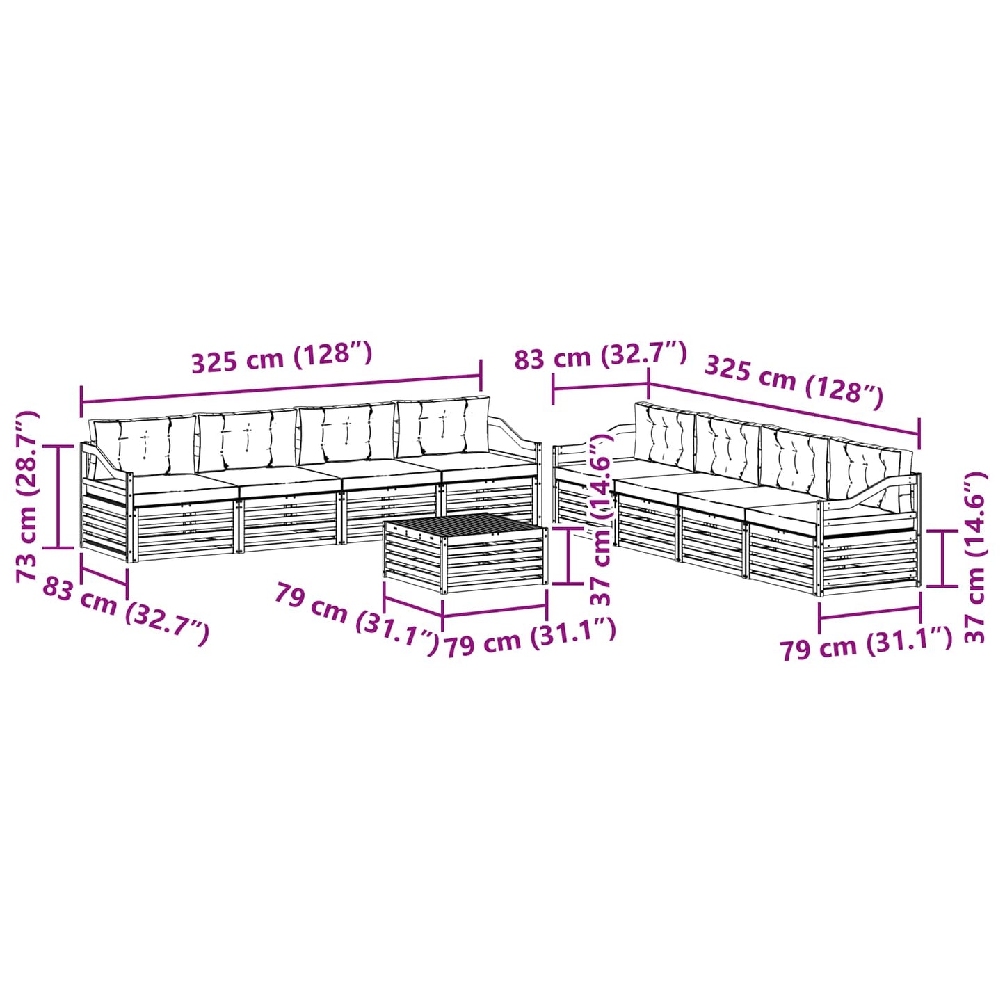 vidaXL Σειρά Καναπέ Εξωτερικού 9 pcs Λευκό και Μπεζ Πολυεστέρας