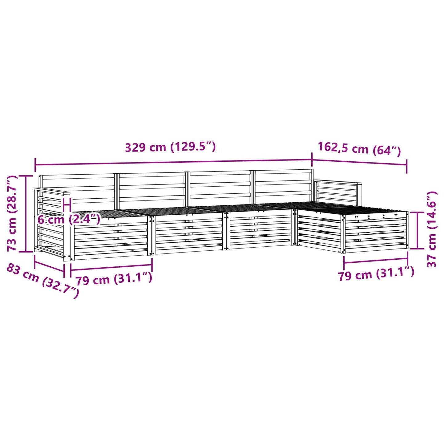 vidaXL Σειρά Καναπέ Εξωτερικού 5 pcs Λευκό Στερεό Ξύλο Ακακίας