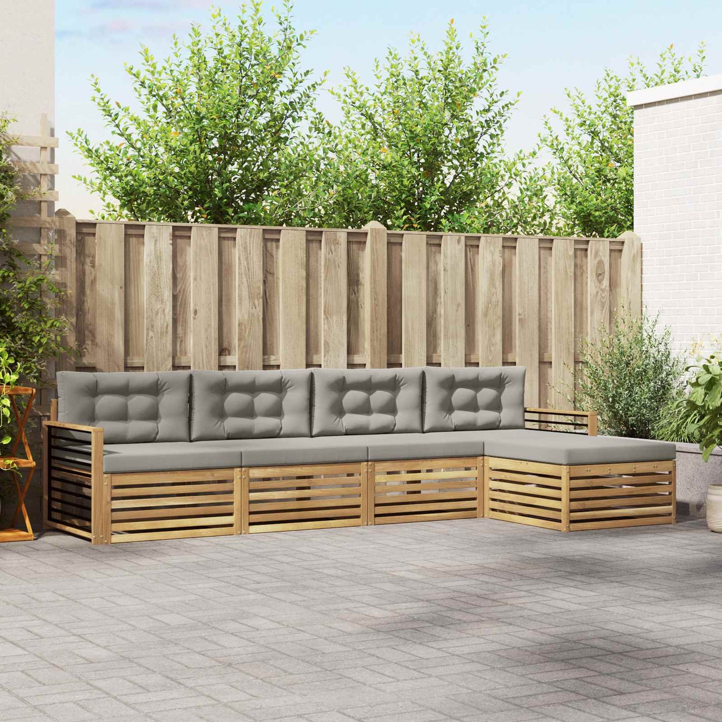 vidaXL Σειρά Καναπέ Εξωτερικού 5 pcs Λευκό και Ανοιχτό Γκρι