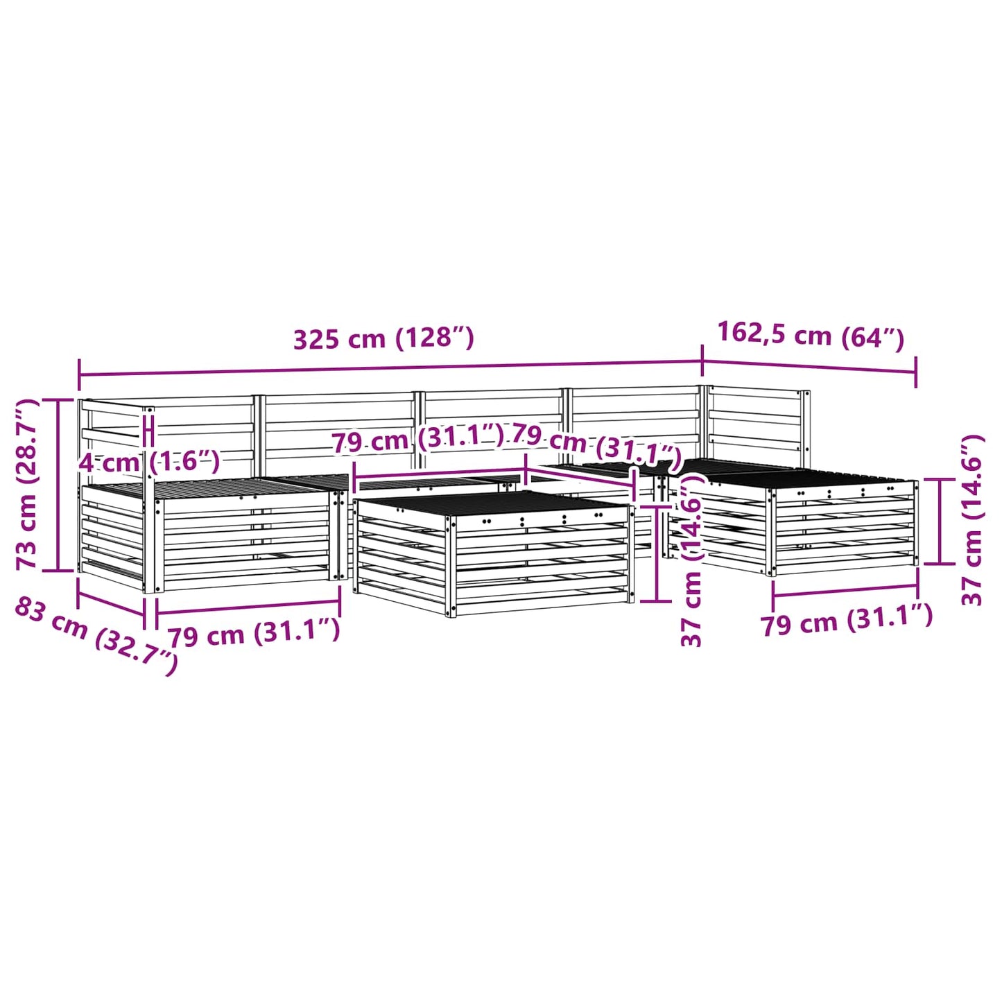 vidaXL Σειρά Καναπέ Εξωτερικού 6 pcs Λευκό 79 x 79 x 37 εκ