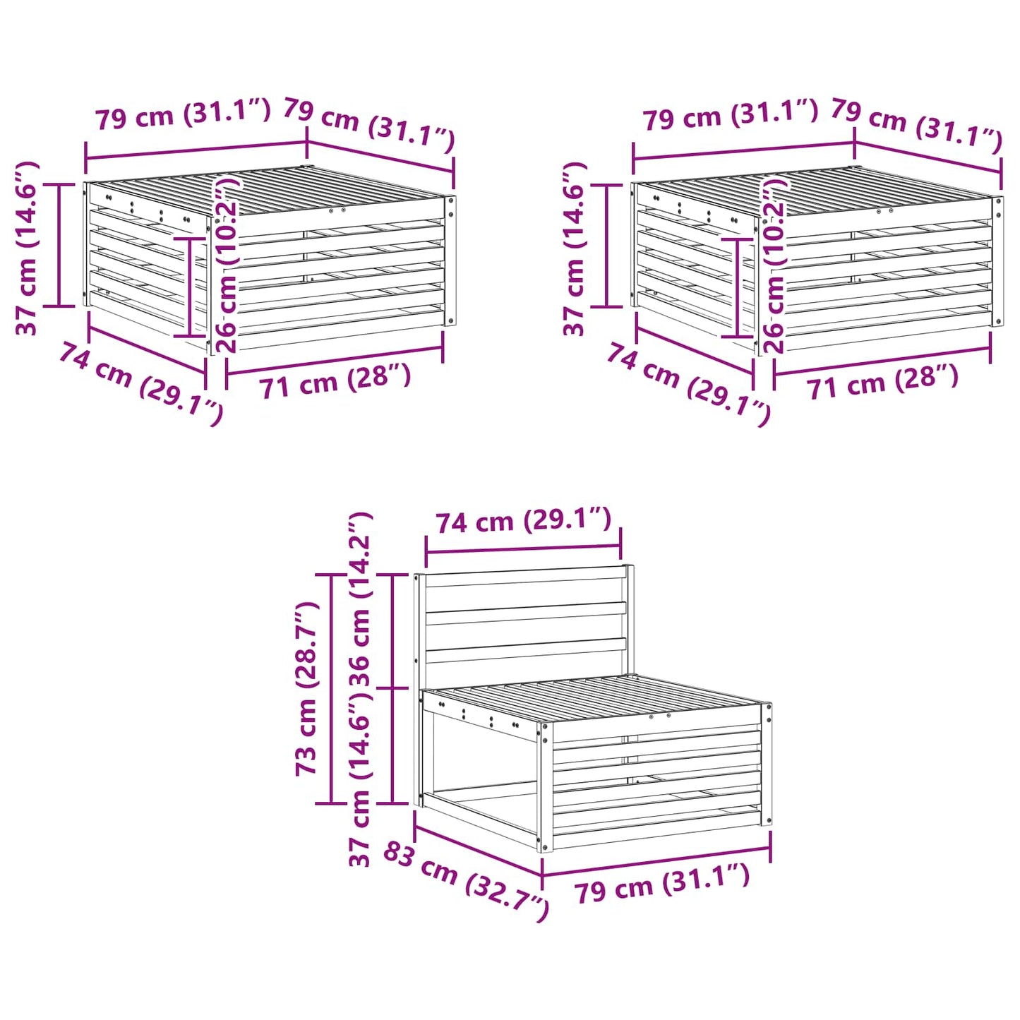vidaXL Σειρά Καναπέ Εξωτερικού 6 pcs Λευκό 79 x 79 x 37 εκ