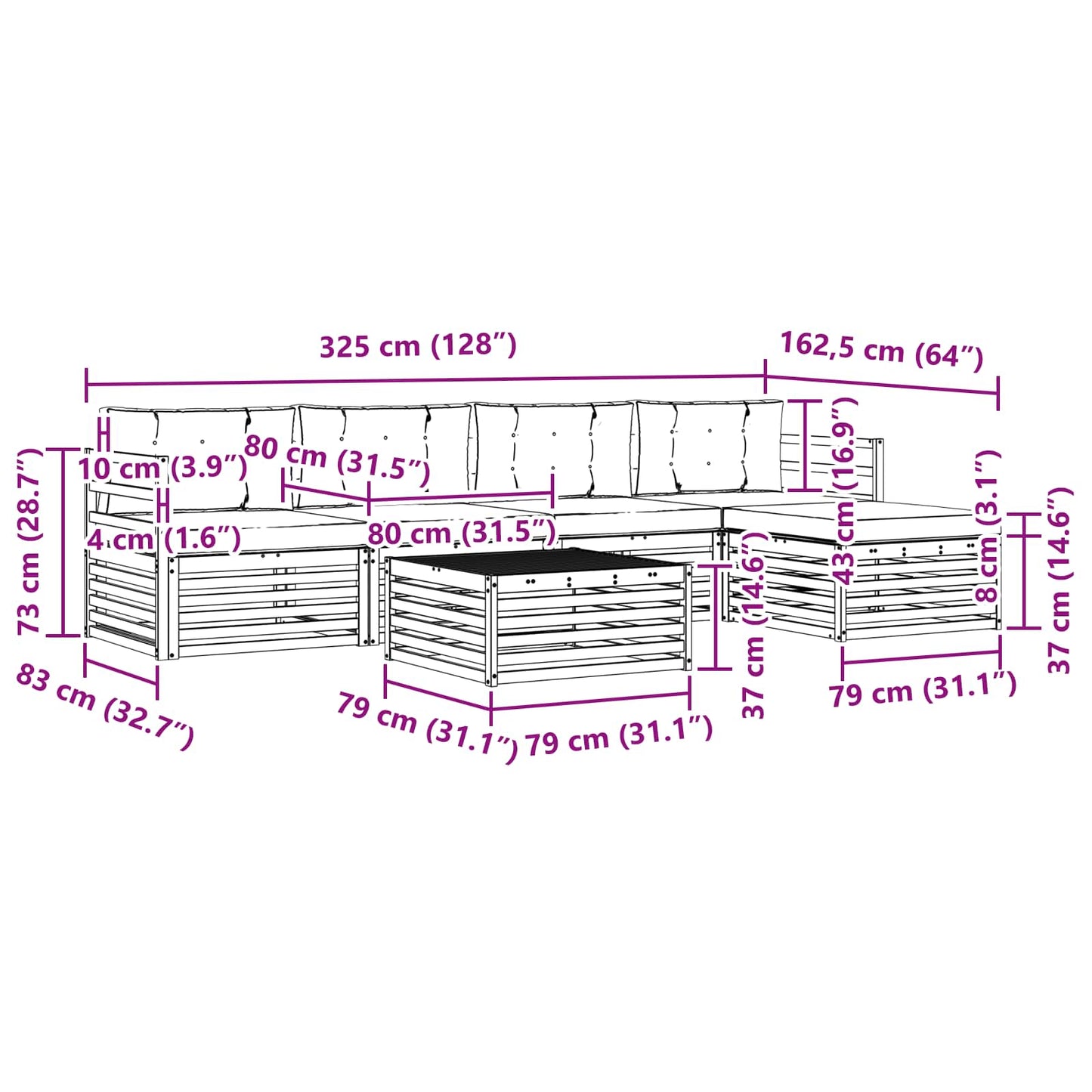 vidaXL Σειρά Καναπέ Εξωτερικού 6 pcs Λευκό και Μπεζ 79 x 79 x 37 εκ