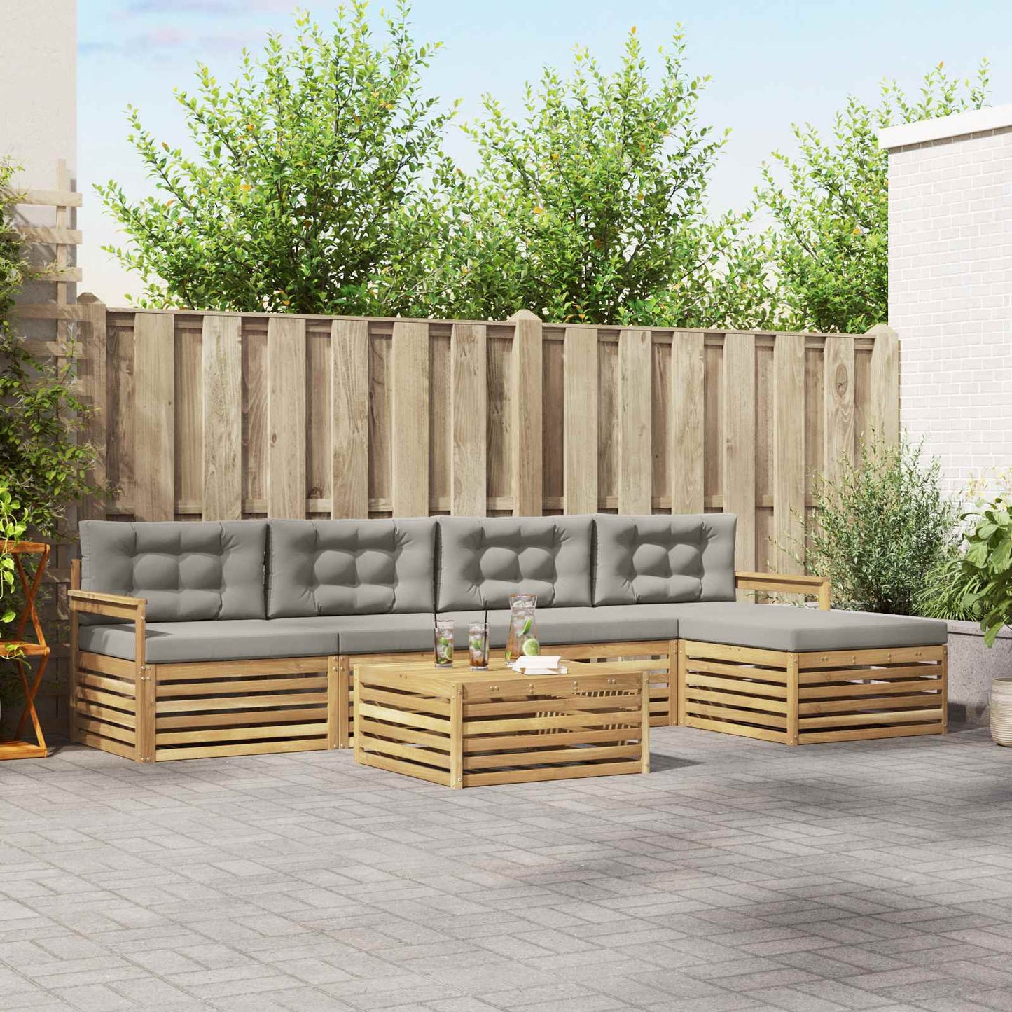 vidaXL Σειρά Καναπέ Εξωτερικού 7 pcs Λευκό και Ανοιχτό Γκρι