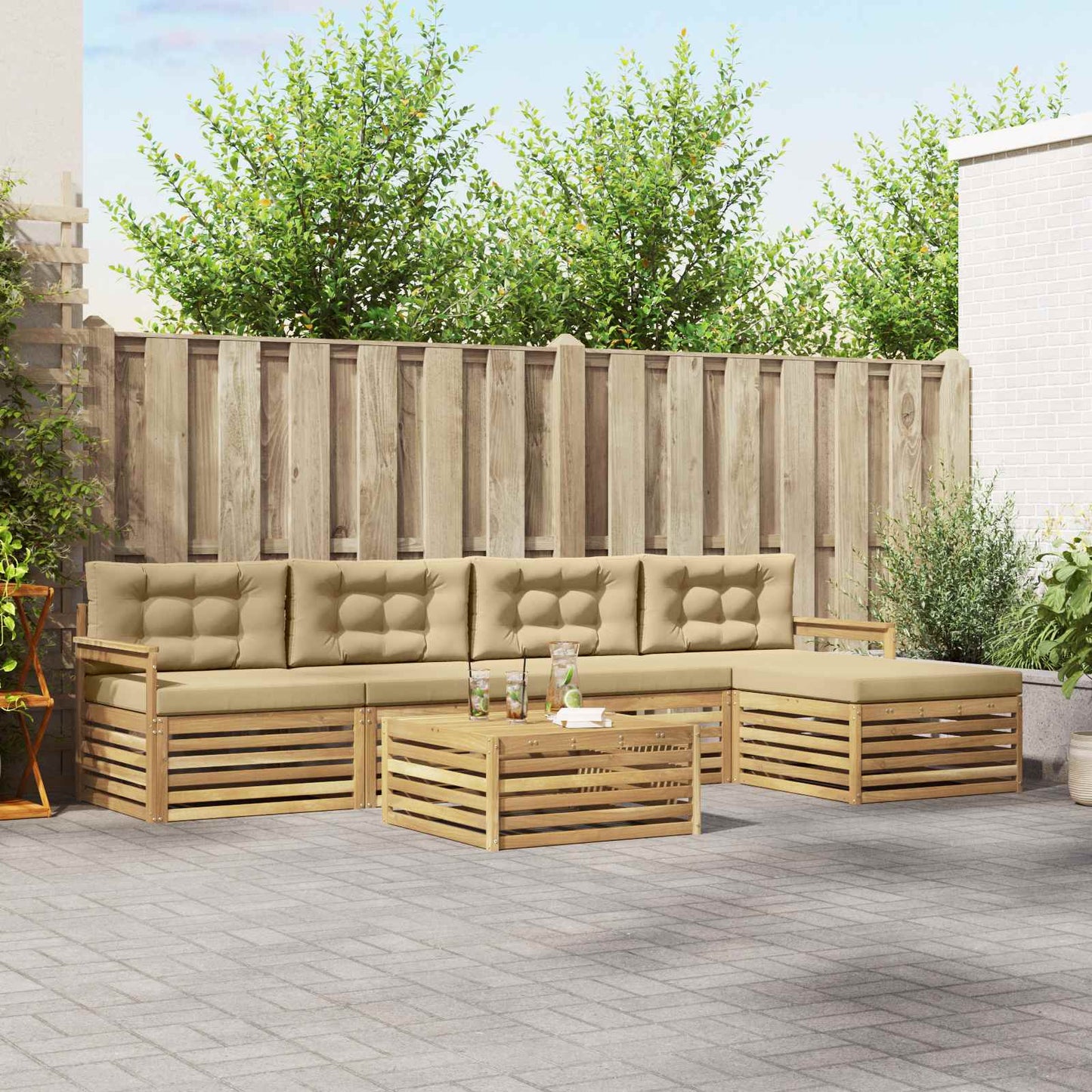 vidaXL Σειρά Καναπέ Εξωτερικού 7 pcs Λευκό και Μπεζ Πολυεστέρας