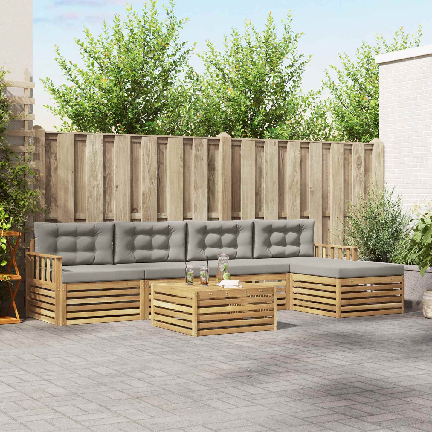 vidaXL Σειρά Καναπέ Εξωτερικού 7 pcs Λευκό και Ανοιχτό Γκρι
