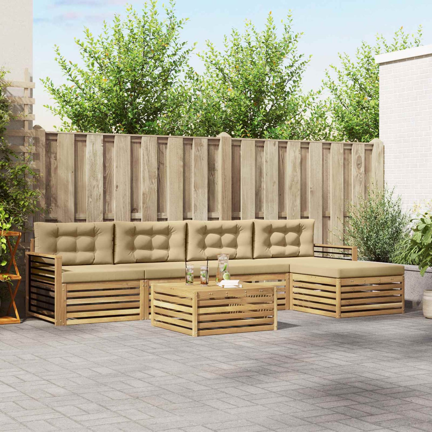 vidaXL Σειρά Καναπέ Εξωτερικού 7 pcs Λευκό και Μπεζ Πολυεστέρας
