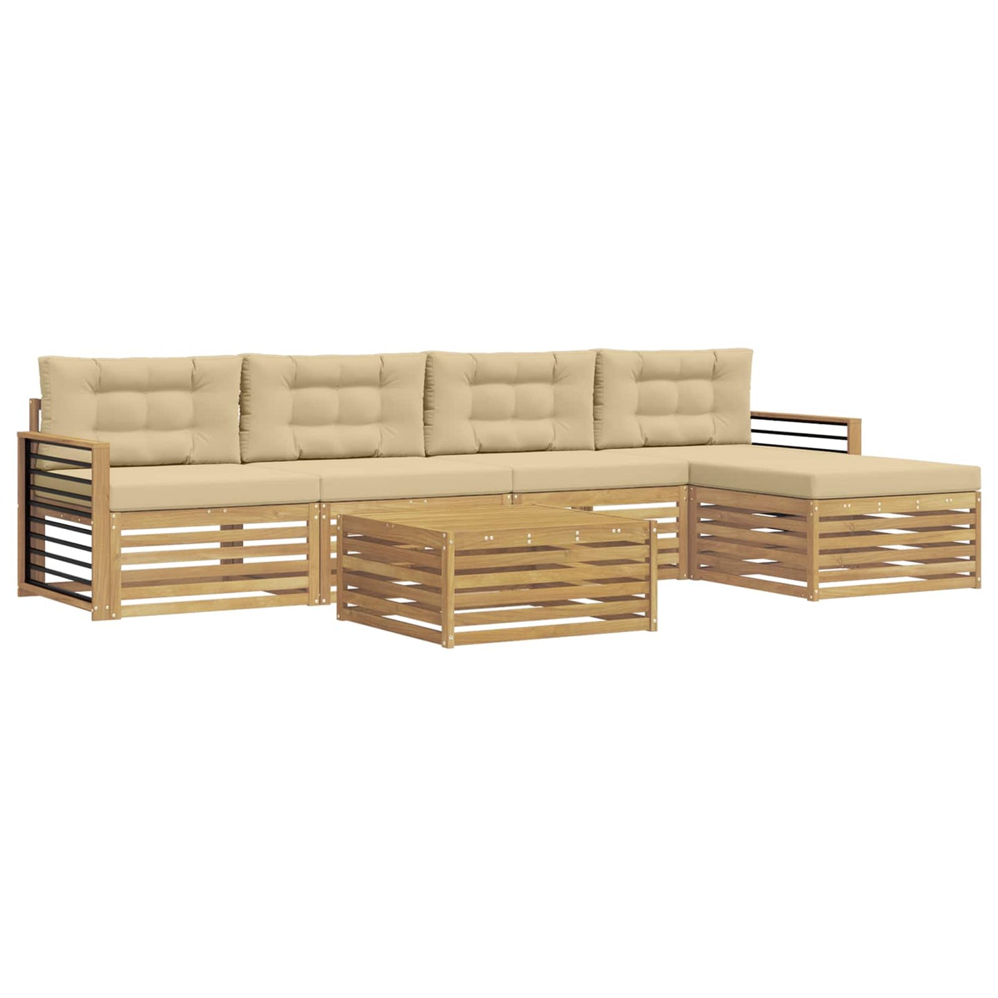 vidaXL Σειρά Καναπέ Εξωτερικού 7 pcs Λευκό και Μπεζ Πολυεστέρας