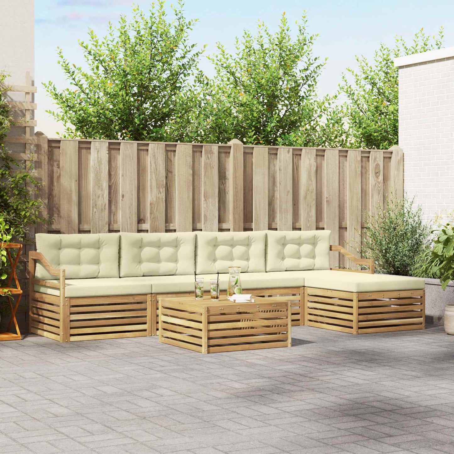 vidaXL Σειρά Καναπέ Εξωτερικού 6 pcs Λευκό και Κρεμ 79 x 79 x 37 εκ
