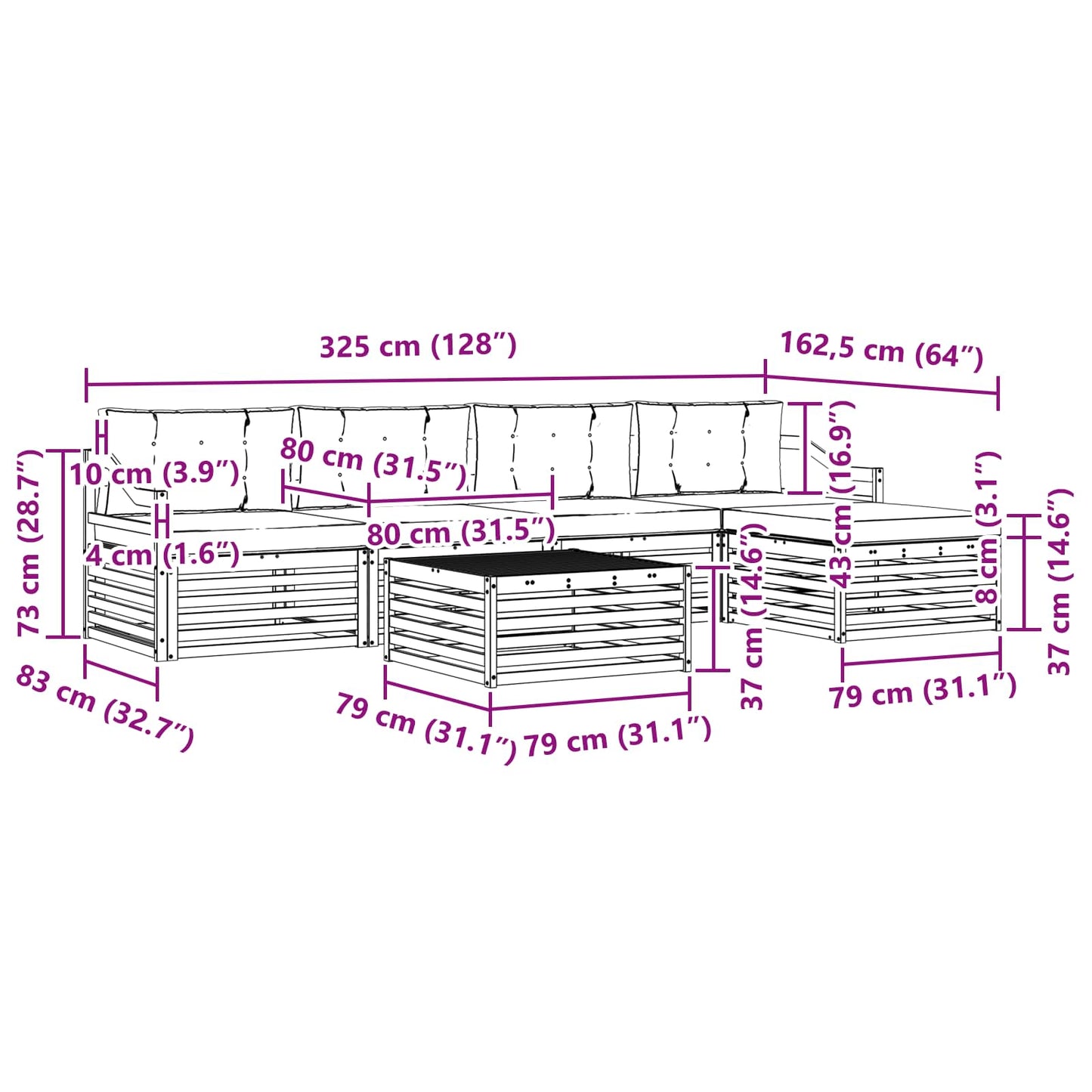 vidaXL Σειρά Καναπέ Εξωτερικού 6 pcs Λευκό και Μπεζ 79 x 79 x 37 εκ