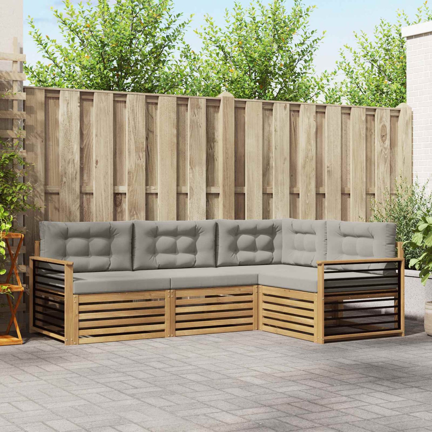 vidaXL Σειρά Καναπέ Εξωτερικού 5 pcs Λευκό και Ανοιχτό Γκρι