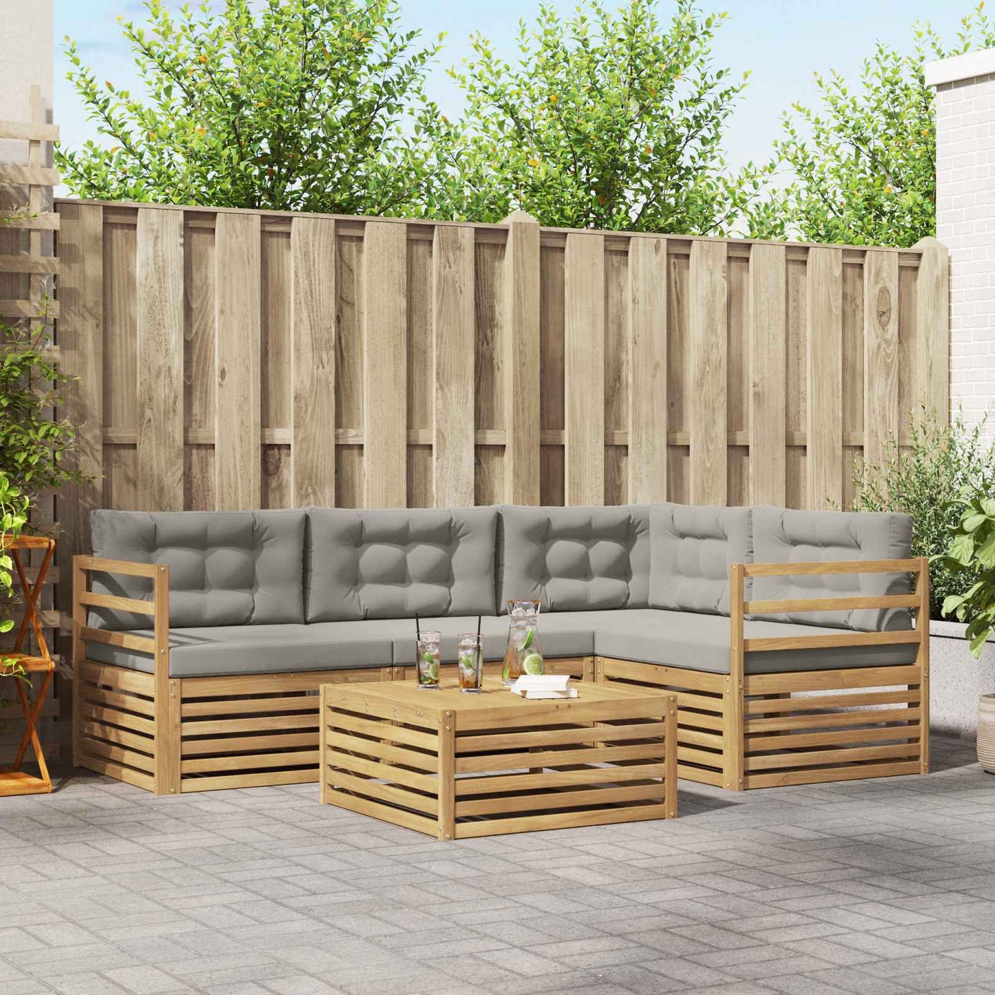 vidaXL Σειρά Καναπέ Εξωτερικού 5 pcs Λευκό και Ανοιχτό Γκρι