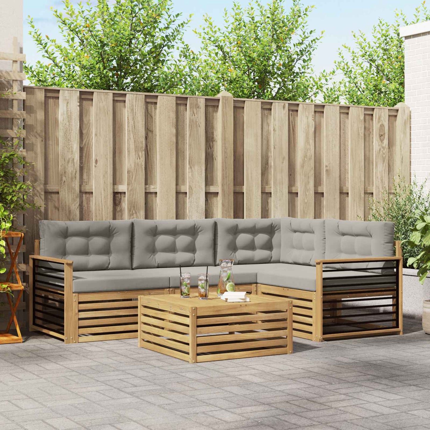 vidaXL Σειρά Καναπέ Εξωτερικού 6 pcs Λευκό και Ανοιχτό Γκρι