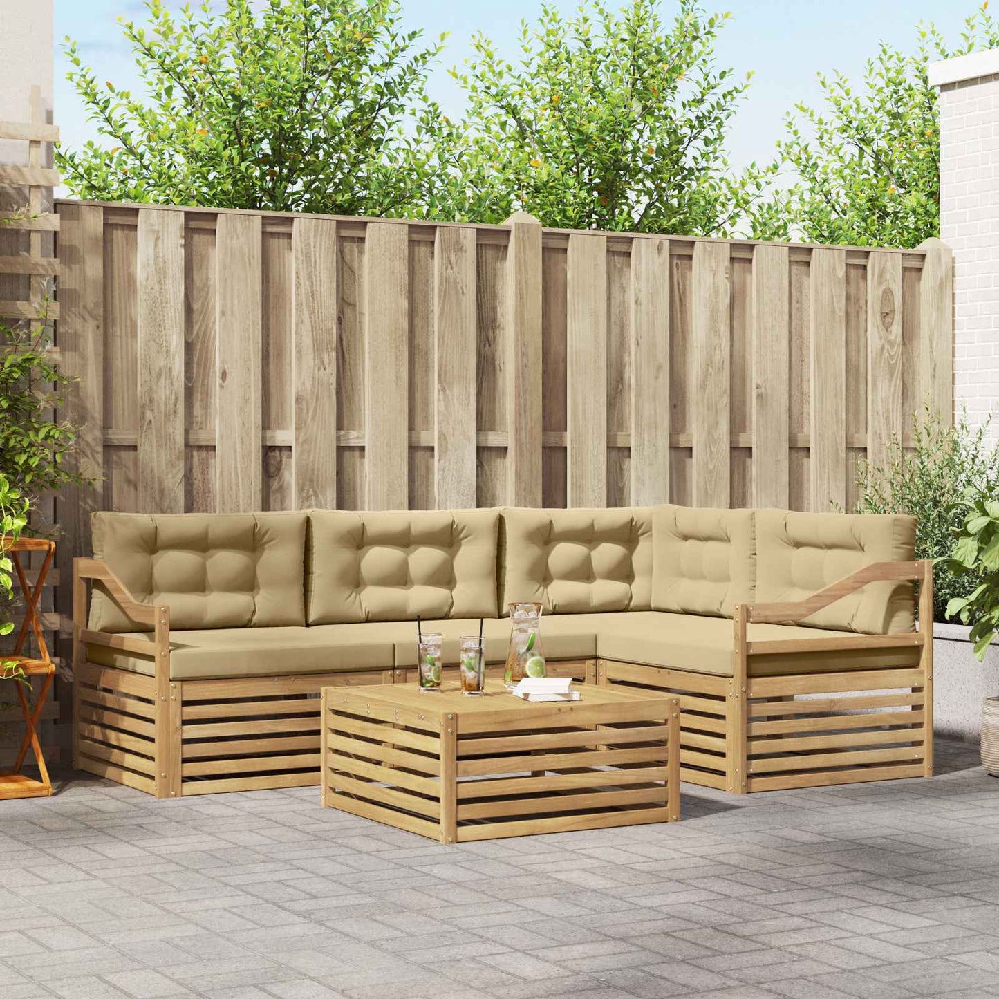 vidaXL Σειρά Καναπέ Εξωτερικού 5 pcs Λευκό και Μπεζ Πολυεστέρας