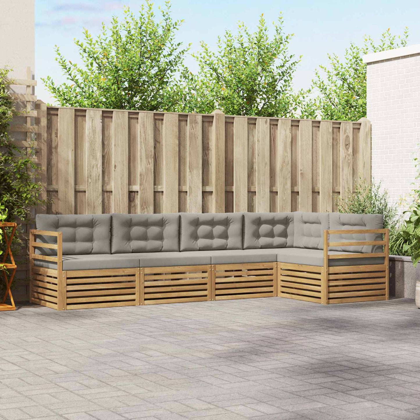 vidaXL Σειρά Καναπέ Εξωτερικού 5 pcs Λευκό και Ανοιχτό Γκρι