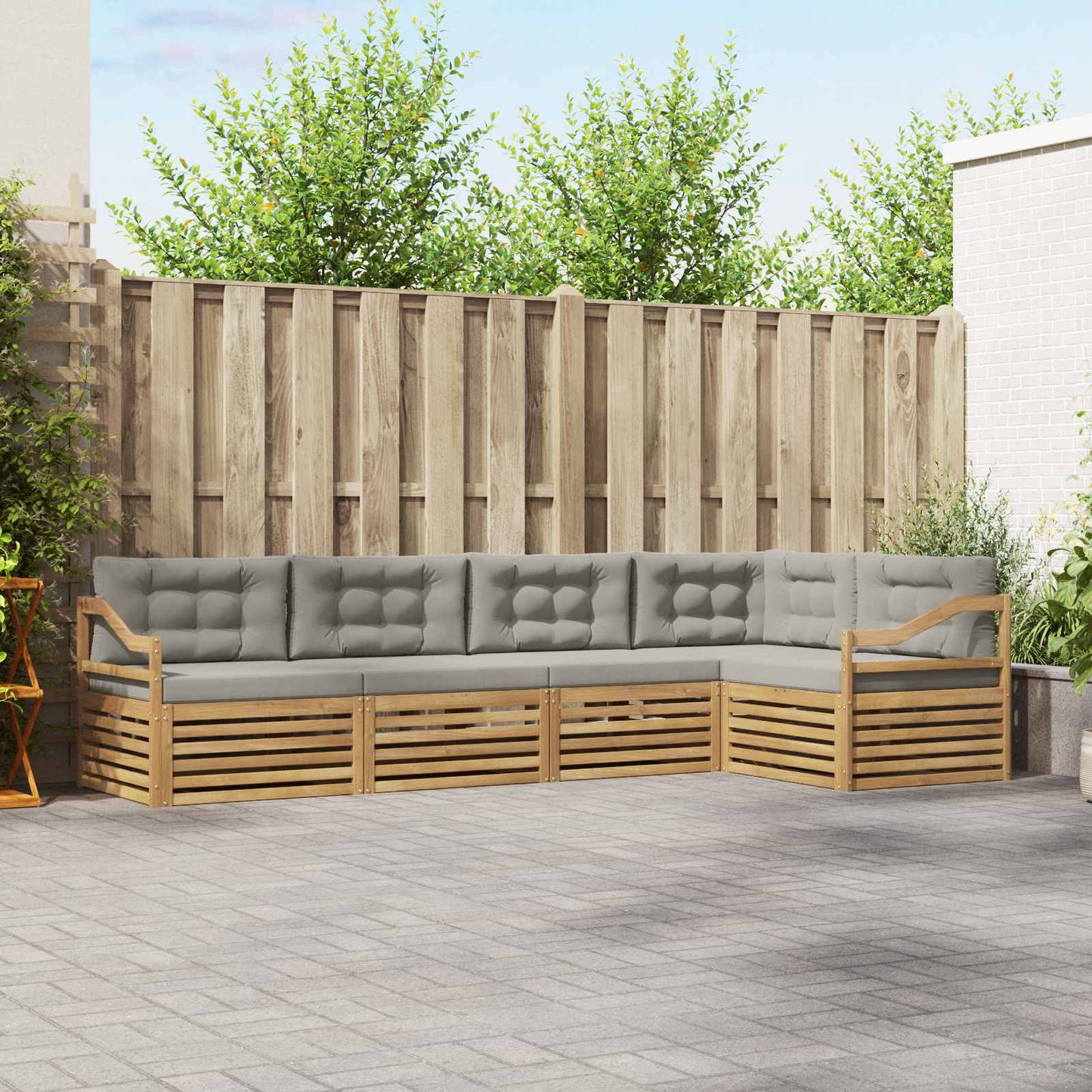 vidaXL Σειρά Καναπέ Εξωτερικού 5 pcs Λευκό και Ανοιχτό Γκρι