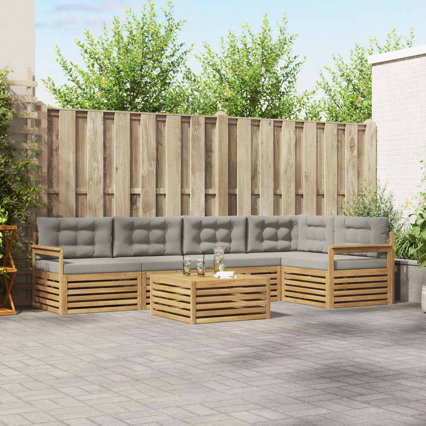 vidaXL Σειρά Καναπέ Εξωτερικού 6 pcs Λευκό και Ανοιχτό Γκρι