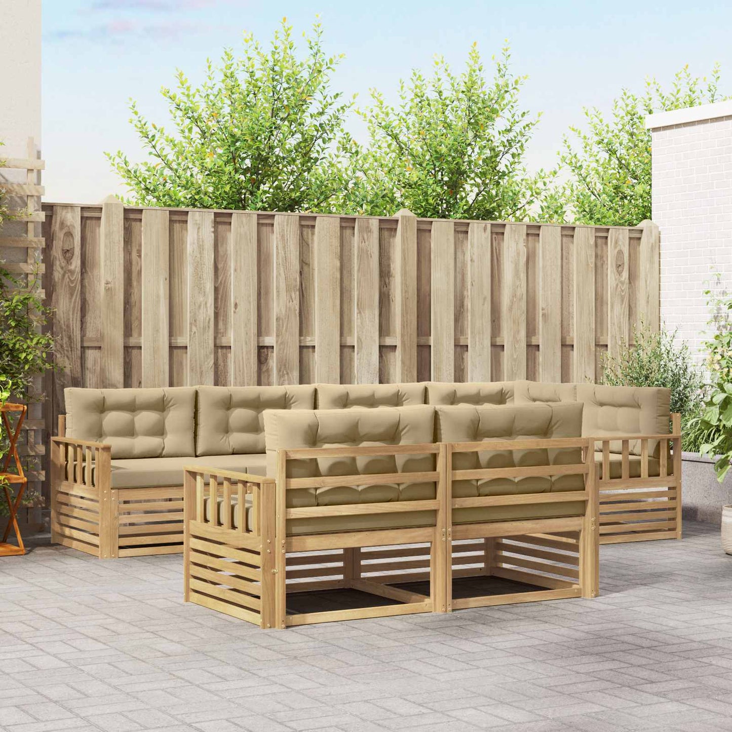 vidaXL Σειρά Καναπέ Εξωτερικού 7 pcs Λευκό και Μπεζ Πολυεστέρας