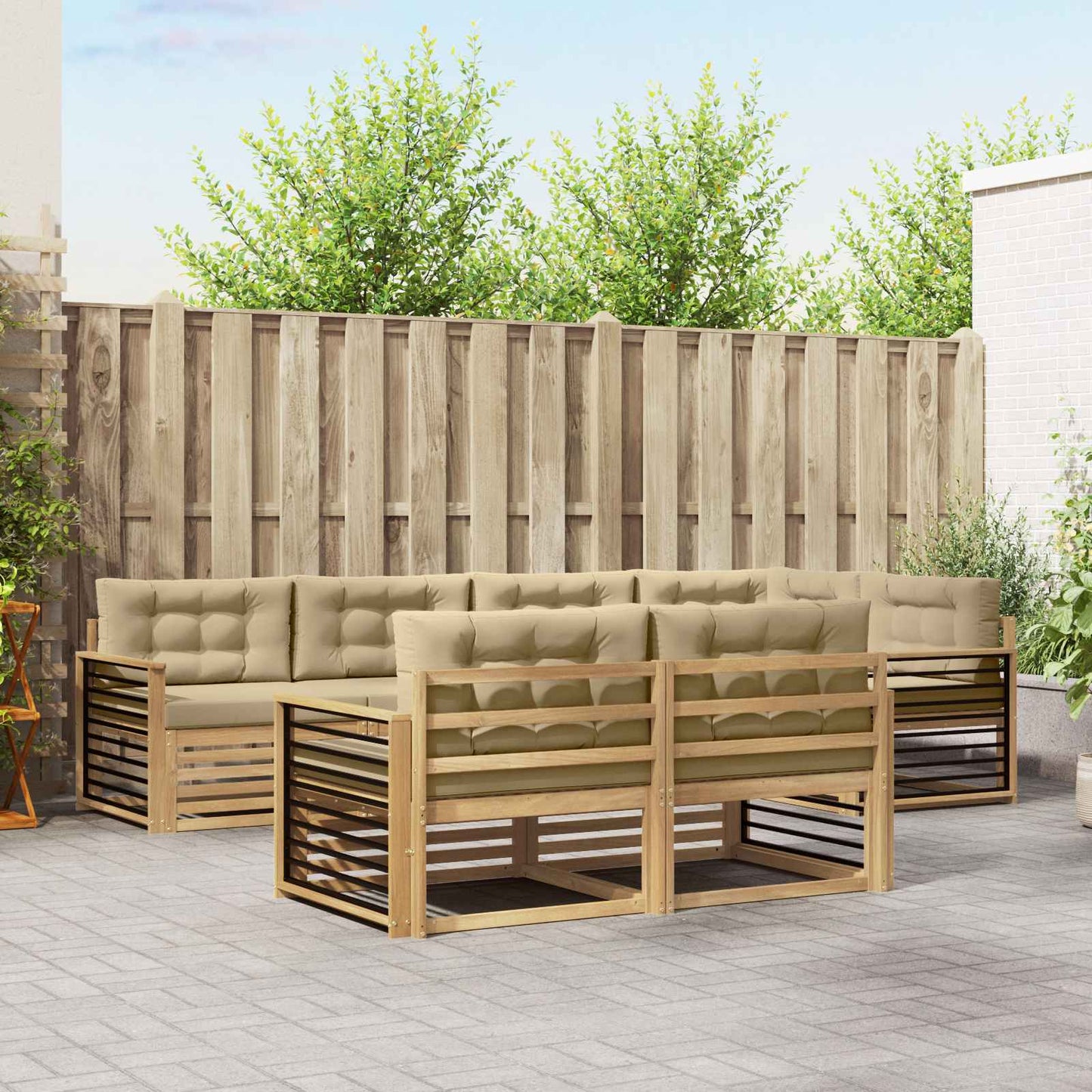 vidaXL Σειρά Καναπέ Εξωτερικού 7 pcs Λευκό και Μπεζ Πολυεστέρας