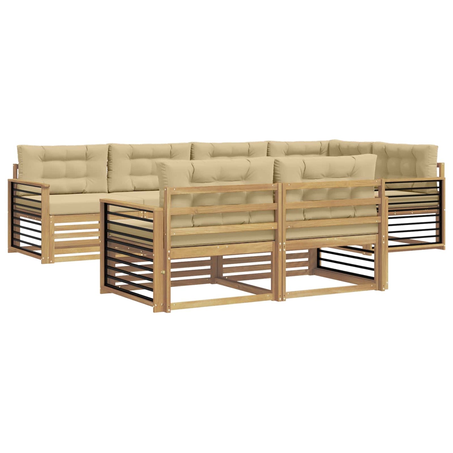 vidaXL Σειρά Καναπέ Εξωτερικού 7 pcs Λευκό και Μπεζ Πολυεστέρας