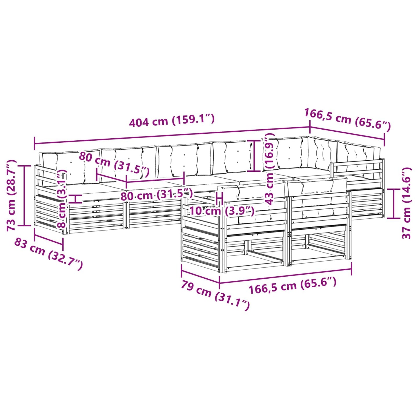 vidaXL Σειρά Καναπέ Εξωτερικού 8 pcs Άσπρο και Ανθρακί Πολυεστέρας